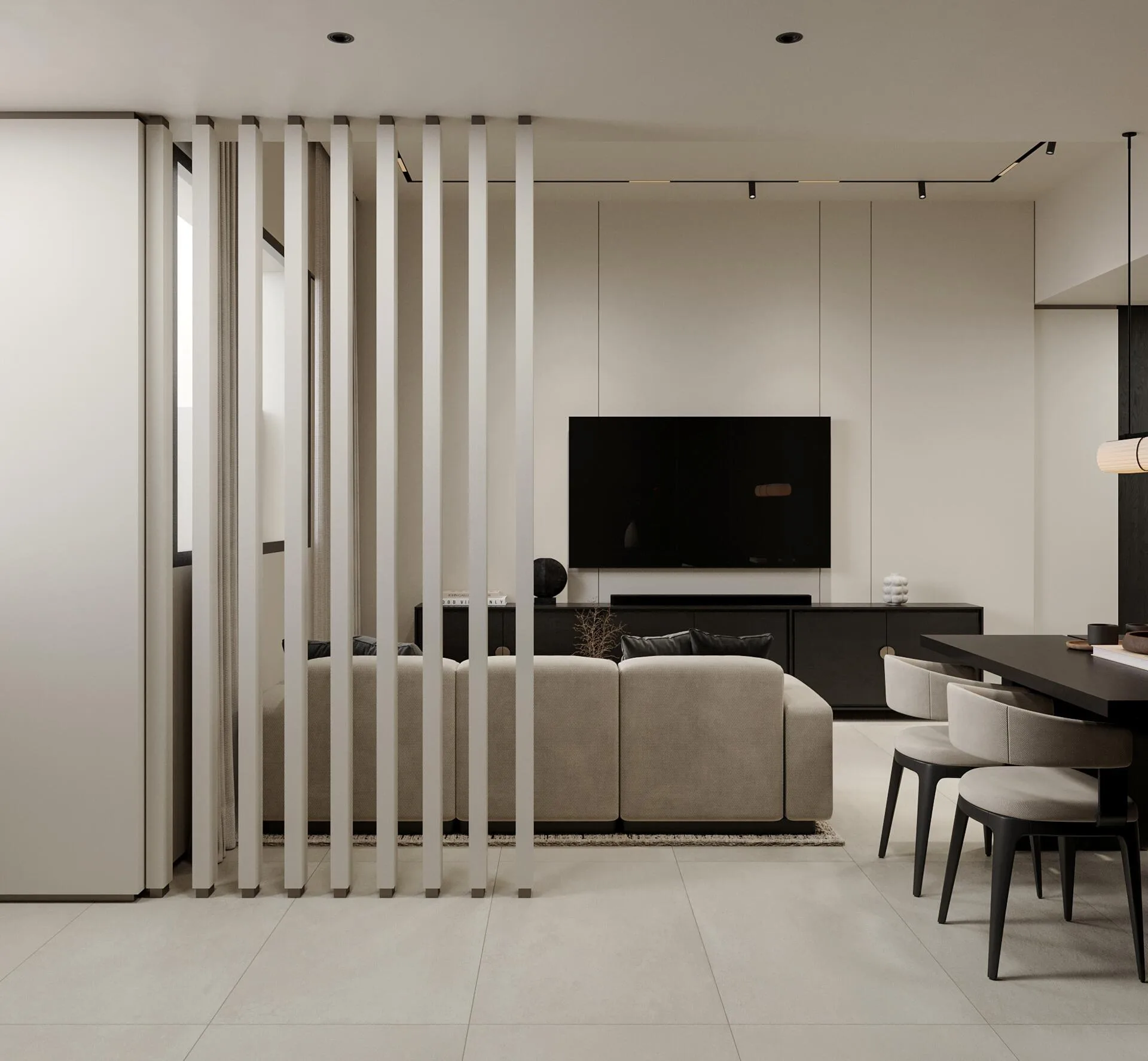 Гостиная с перегородкой в квартире Marea Residences