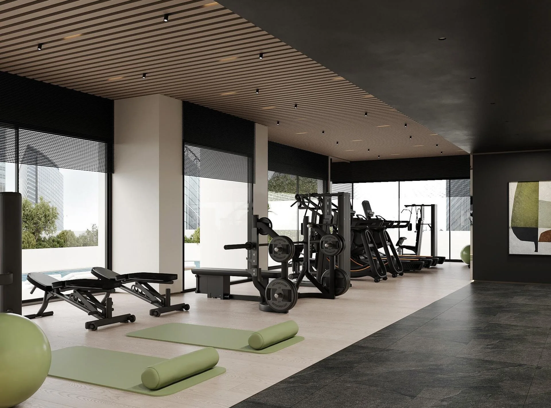 Тренажёрный зал Marea Residences с панорамными окнами