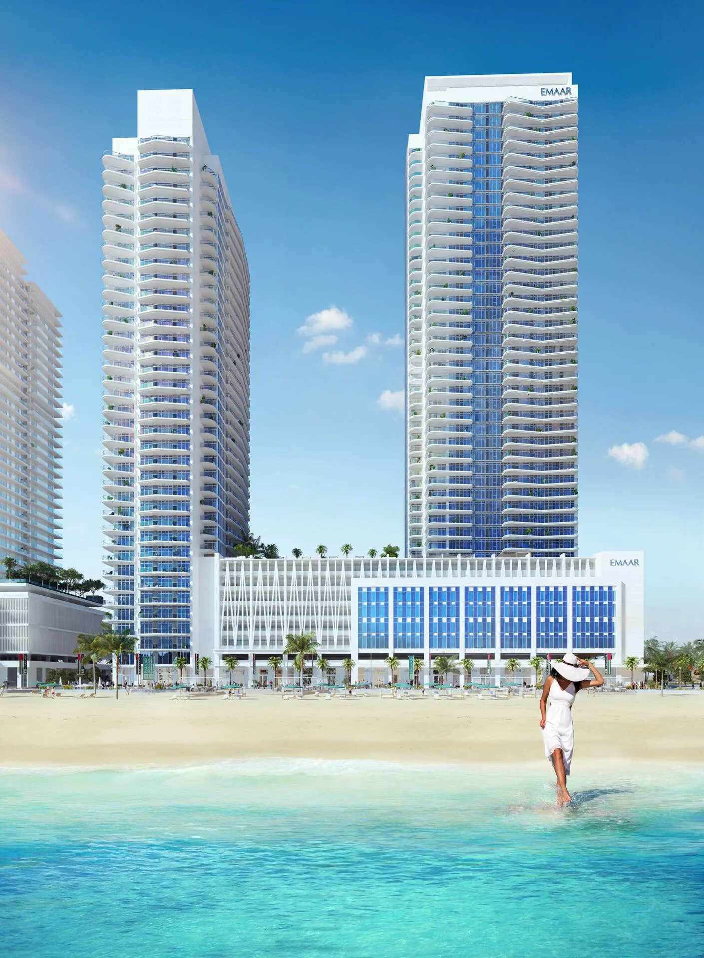 Фасады башен Marina Vista со стороны пляжа