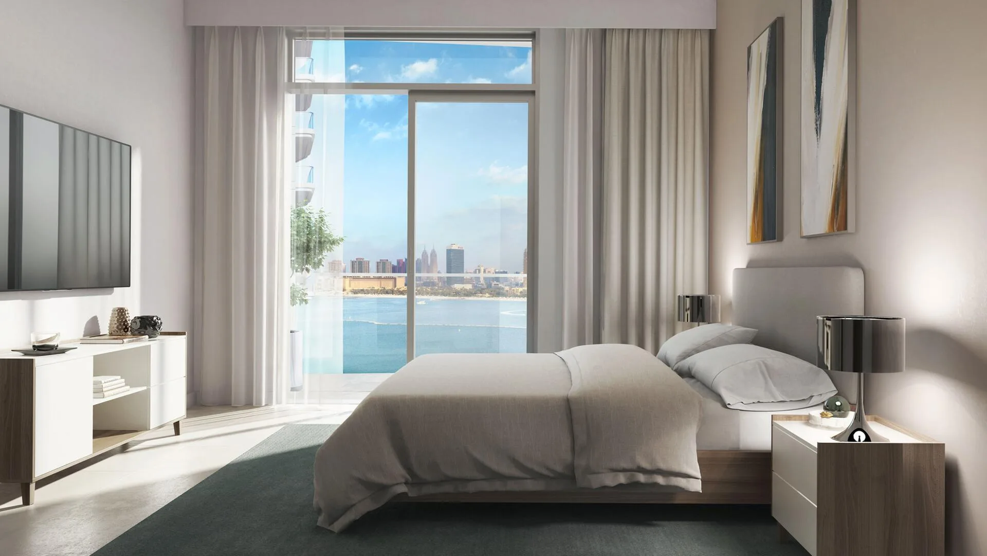 Спальня в квартире Marina Vista с окном на воду