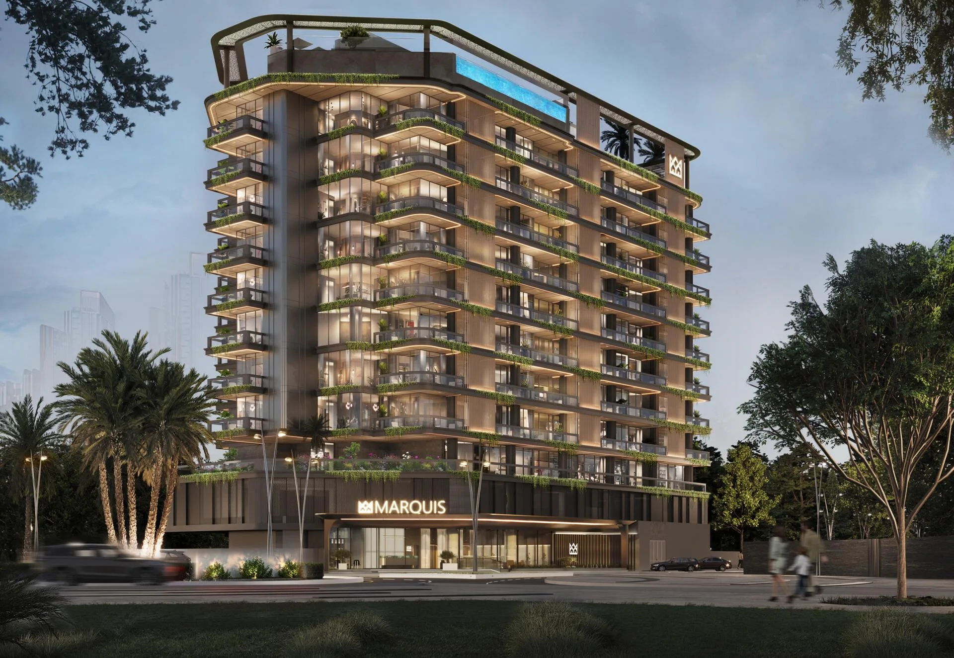 Фасад Marquis Vista с озеленёнными балконами