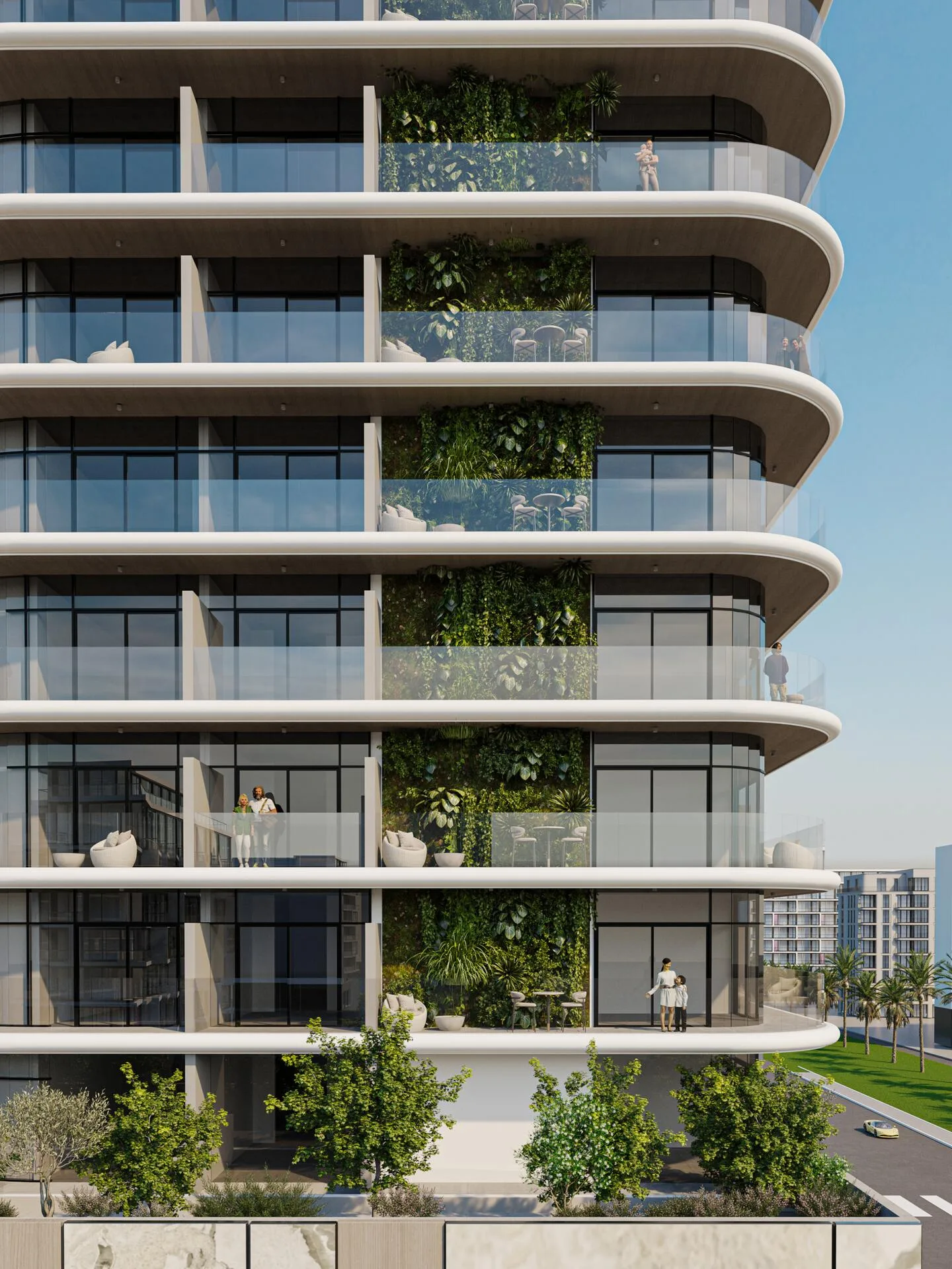 Балконы Mayfair Gardens с зеленью на фасаде