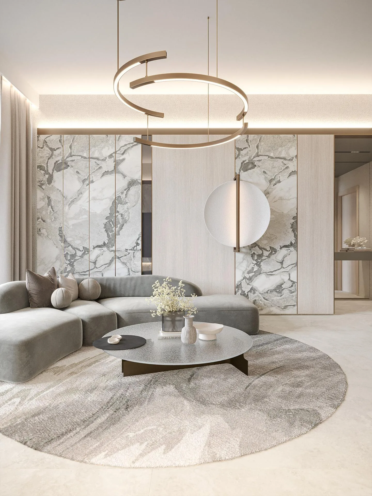 Гостиная в квартире Mayfair Gardens с мраморными панелями