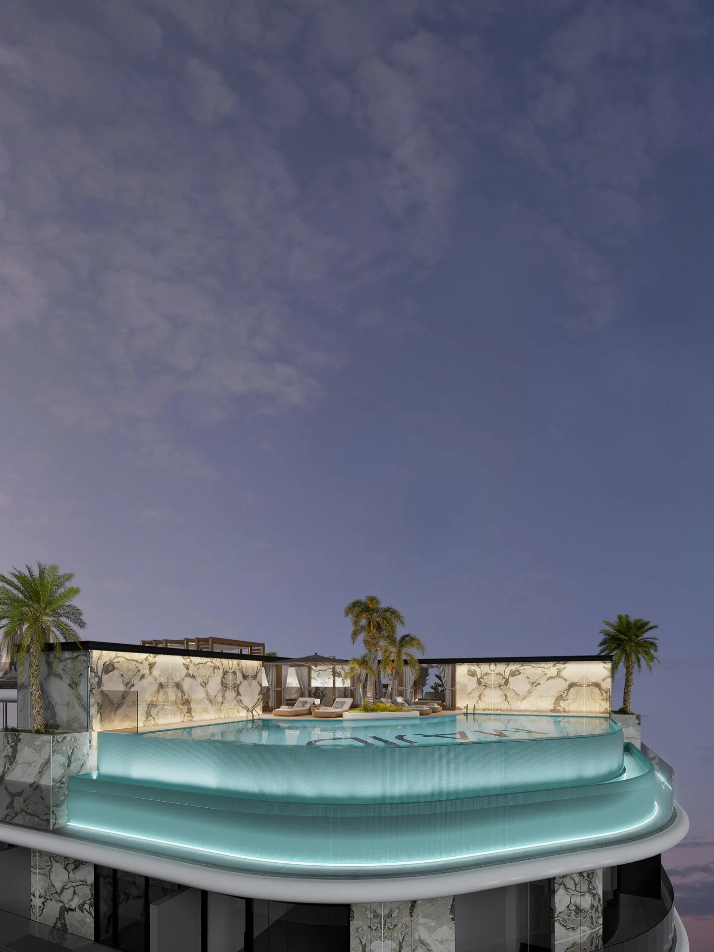 Бассейн инфинити Mayfair Gardens вечером