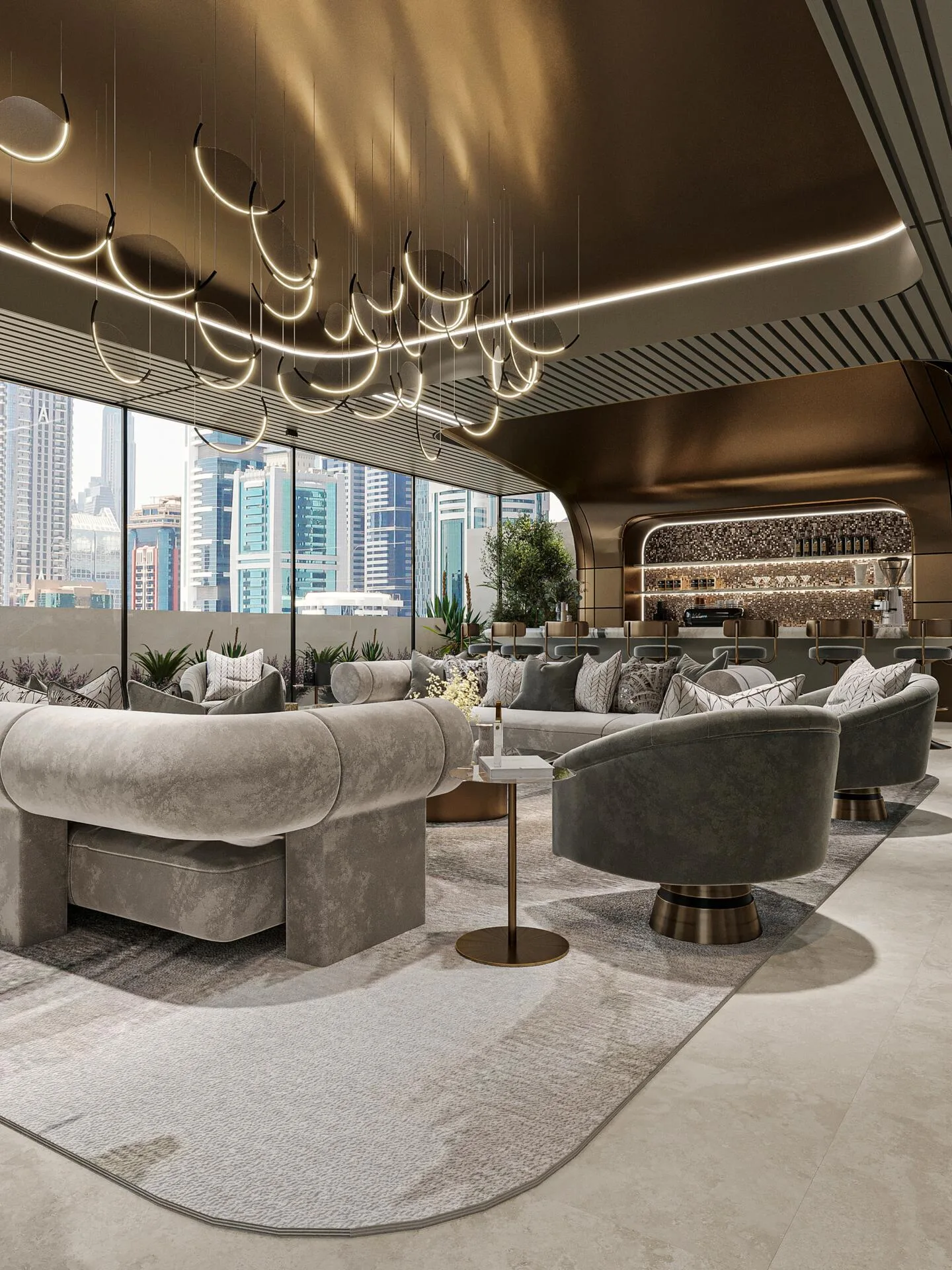 Лаунж Mayfair Gardens с диванами и видом на город