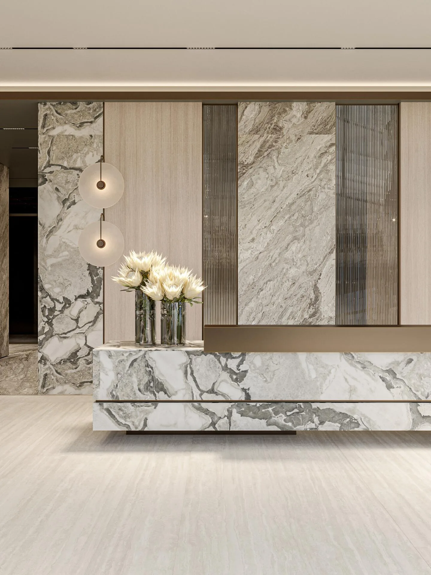 Мраморная стойка в лобби Mayfair Gardens