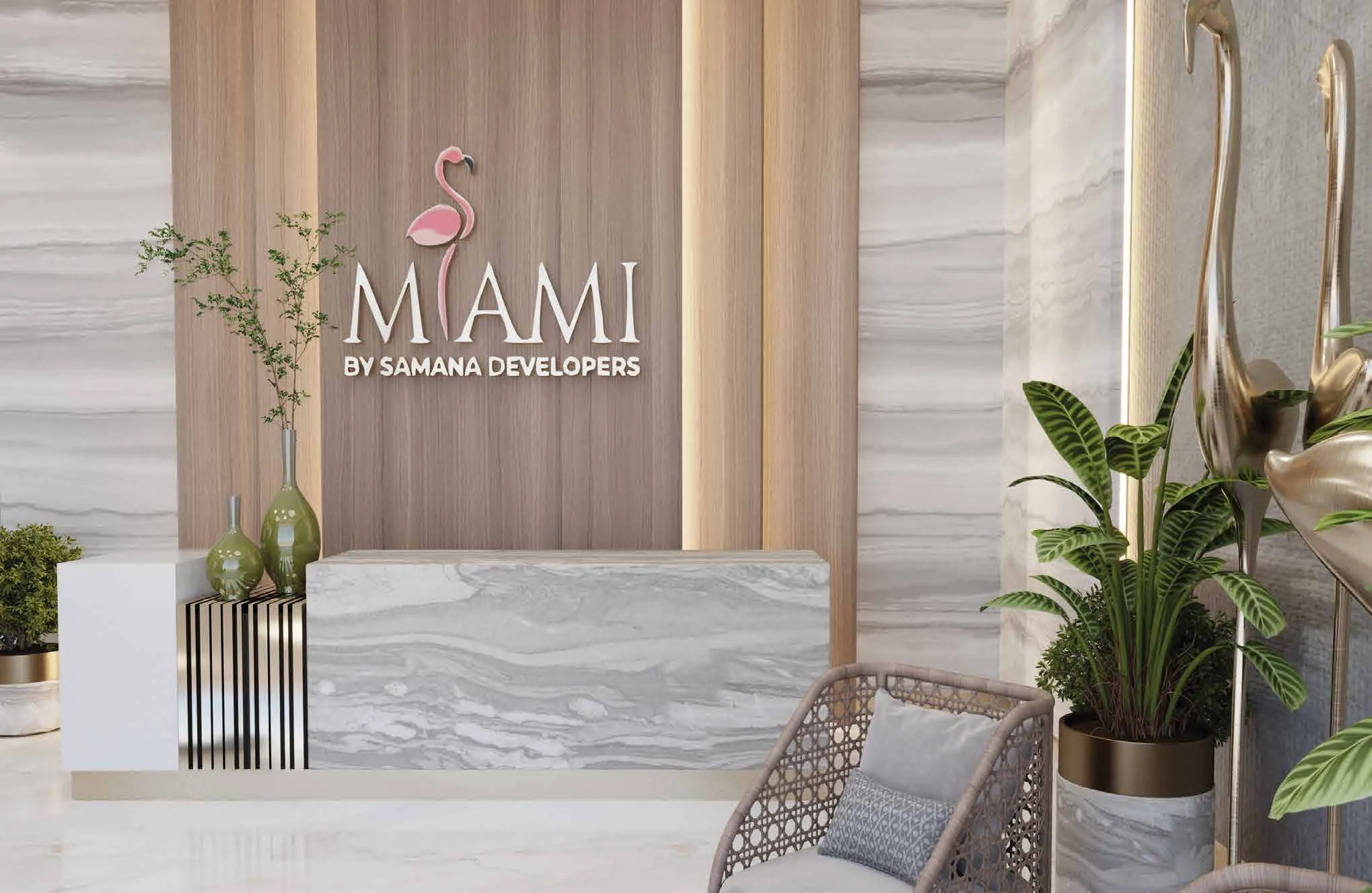 Стойка лобби Miami со знаком дома