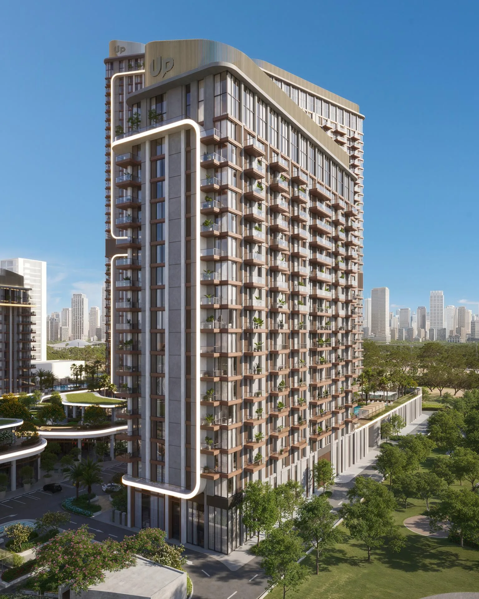 Башня Mirdad Towers с уступами фасада