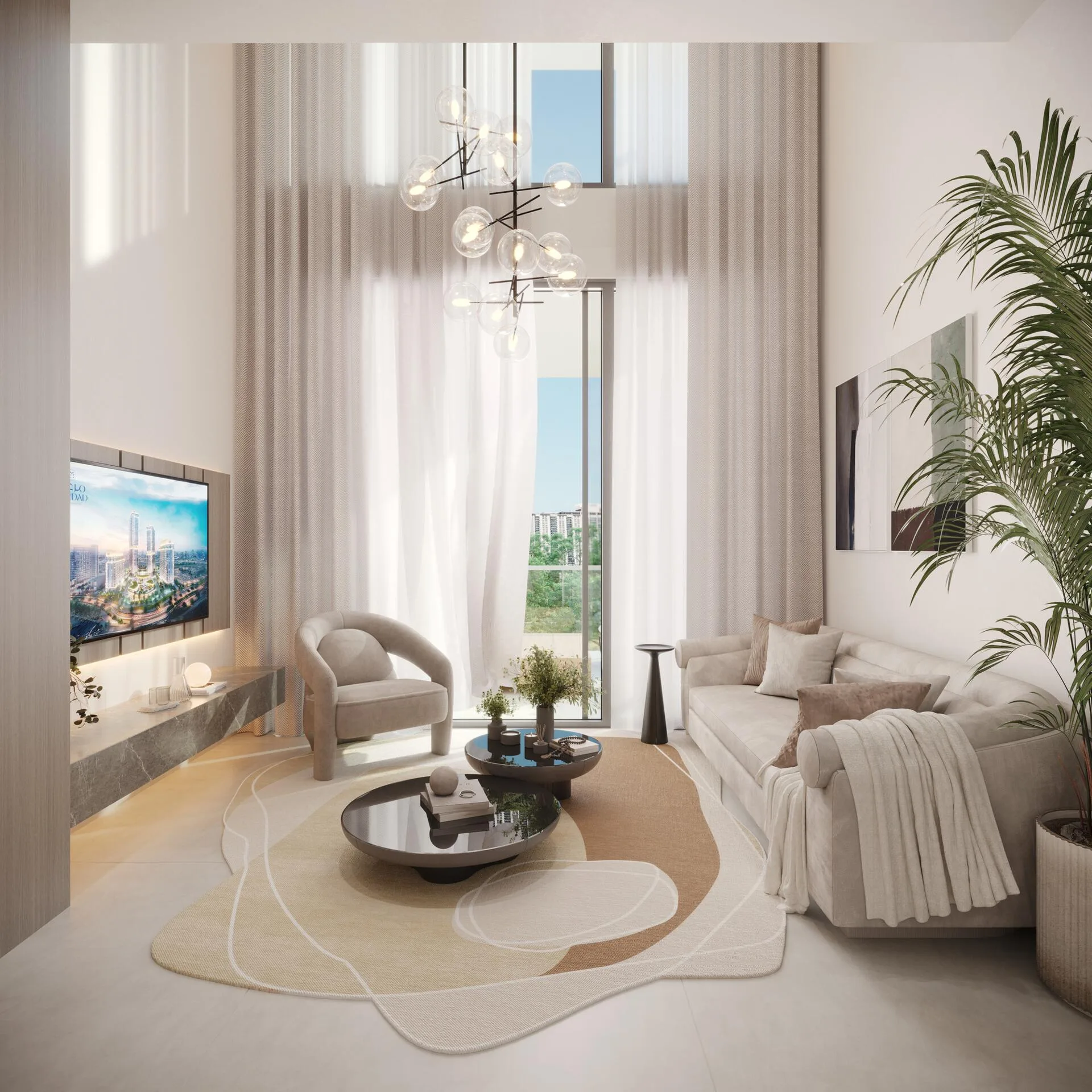 Гостиная с высоким потолком в квартире Mirdad Towers