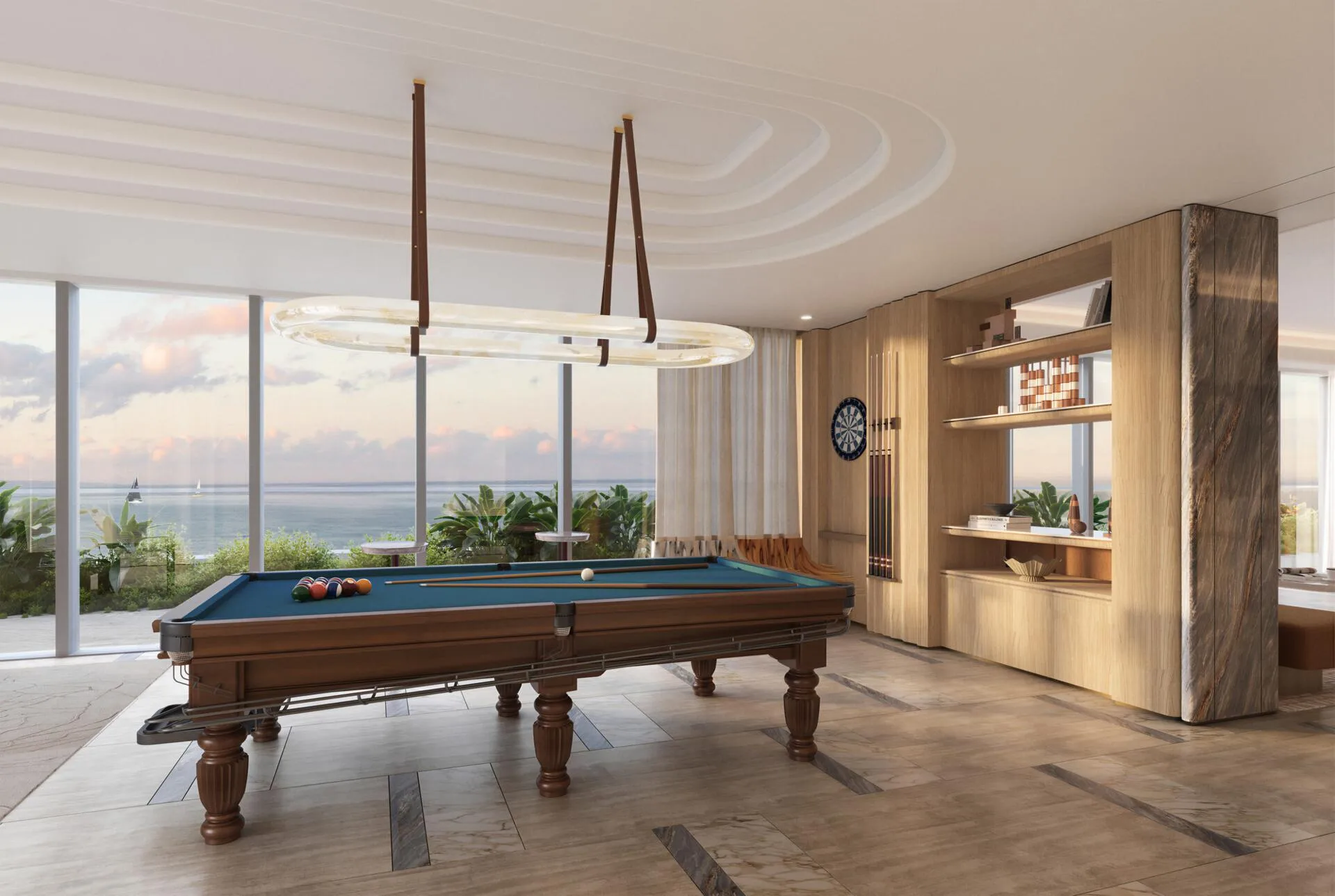 Игровая с бильярдом и видом на море
