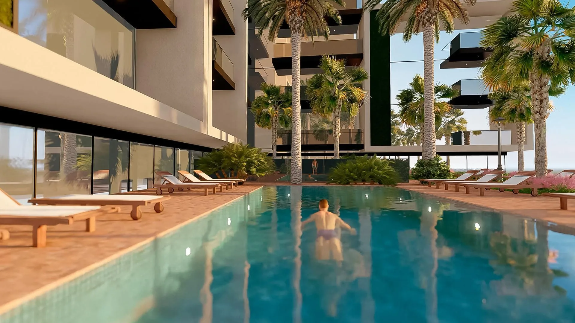 Вода бассейна во дворе Neva Residences