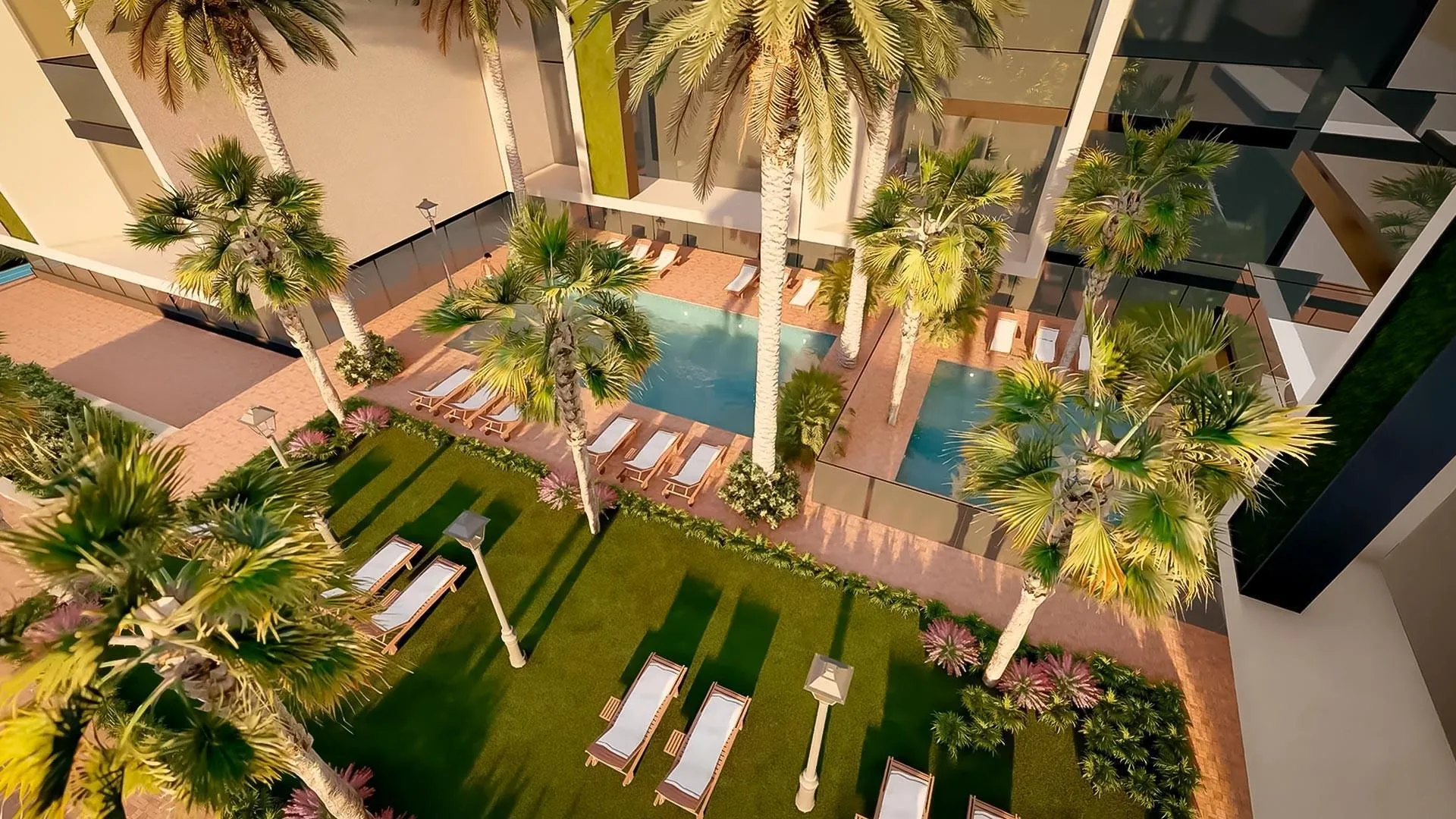 Внутренний двор Neva Residences с бассейном сверху
