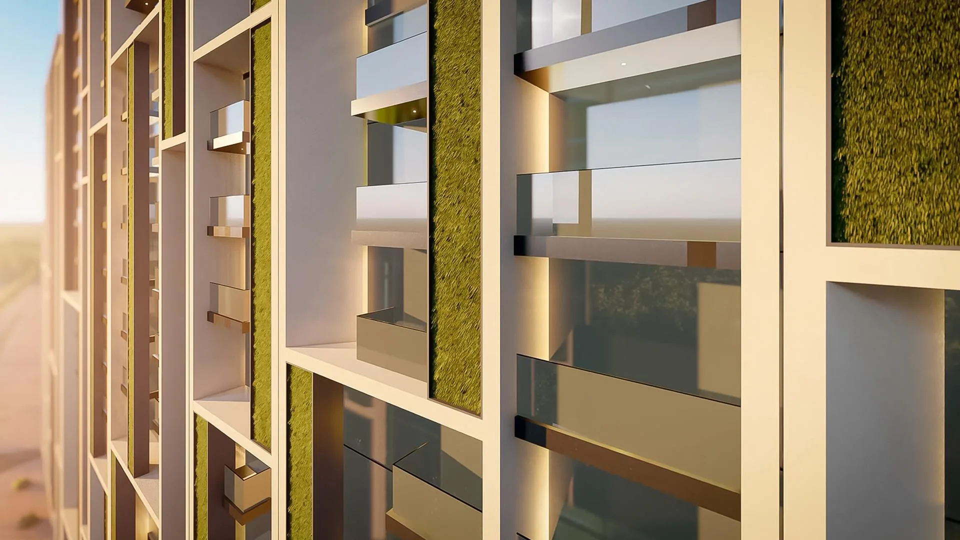 Фасад Neva Residences с зелёными вставками