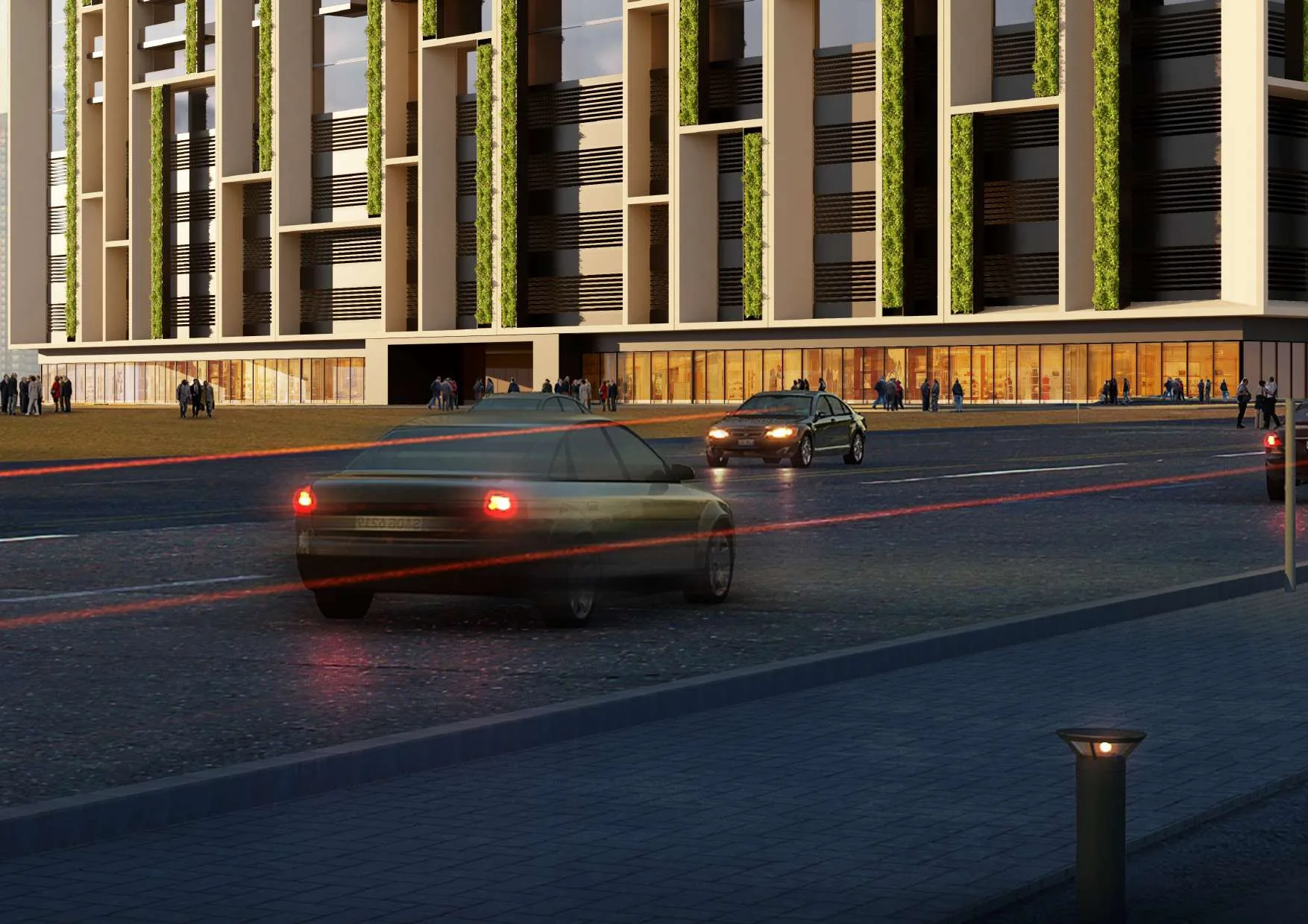 Вход в Neva Residences вечером