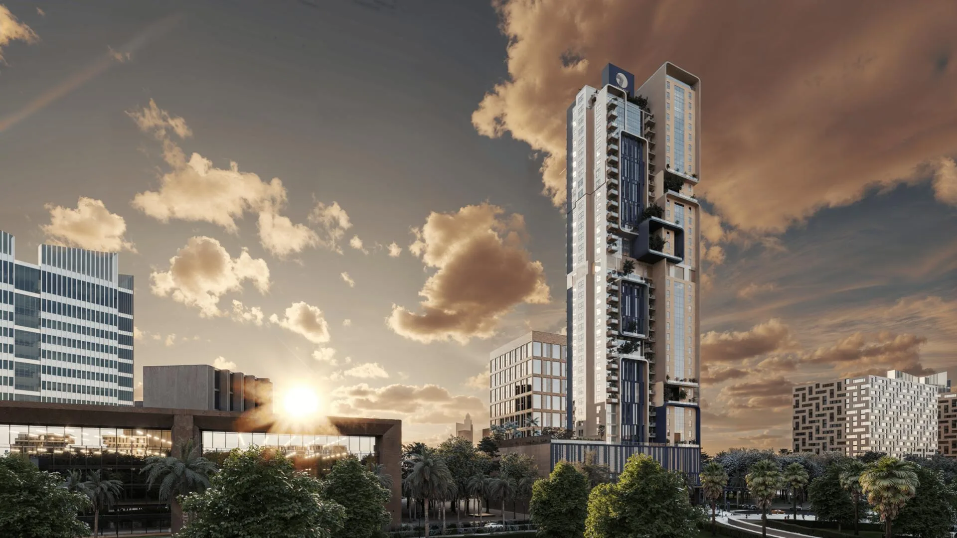 Nexara Tower на закате
