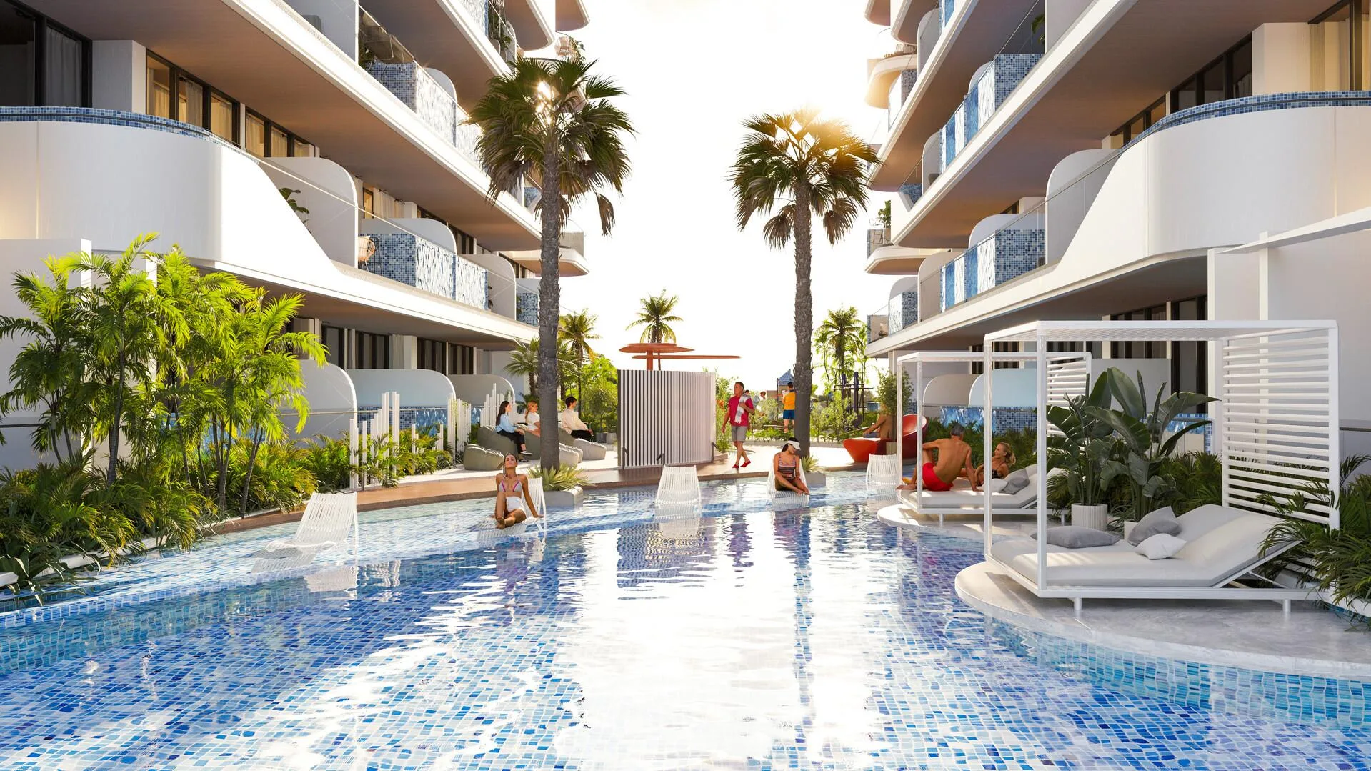 Бассейн во дворе SAMANA Ocean Pearl: шезлонги и кабаны