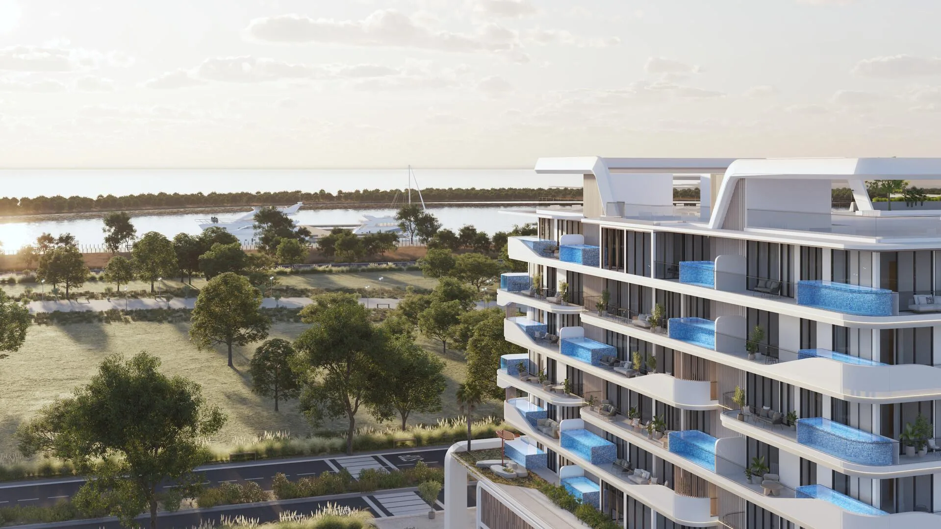 SAMANA Ocean Pearl на берегу Dubai Islands на закате