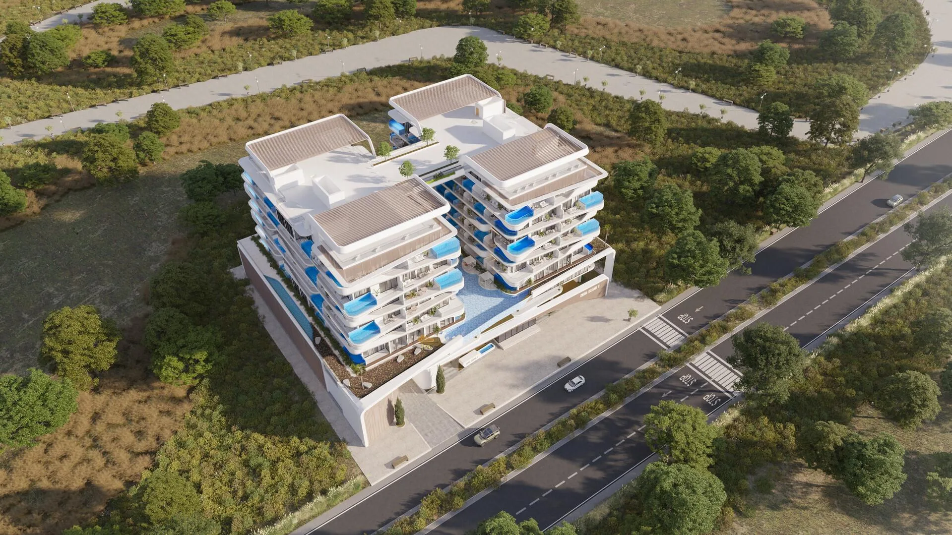 SAMANA Ocean Pearl сверху: дом, двор и дорога вдоль берега