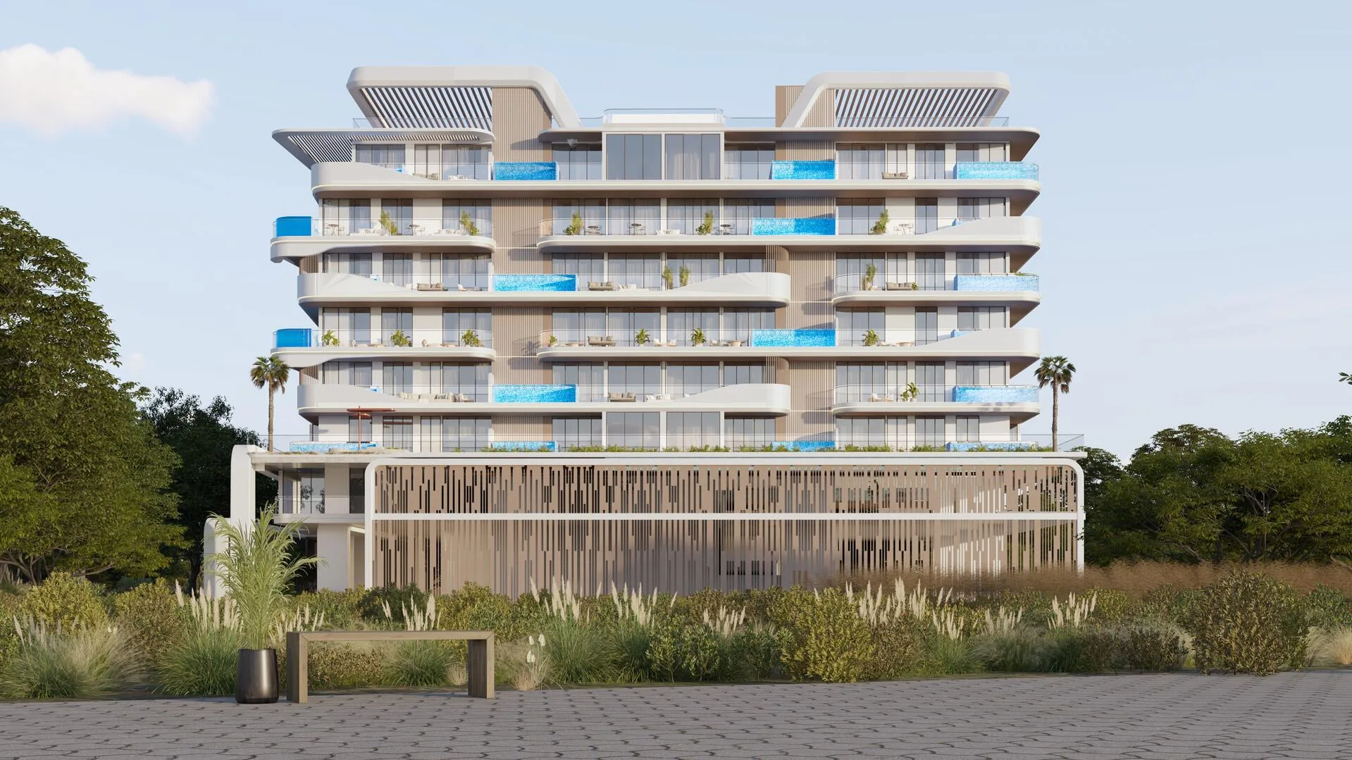 Фасад SAMANA Ocean Pearl: плавные линии и большие окна