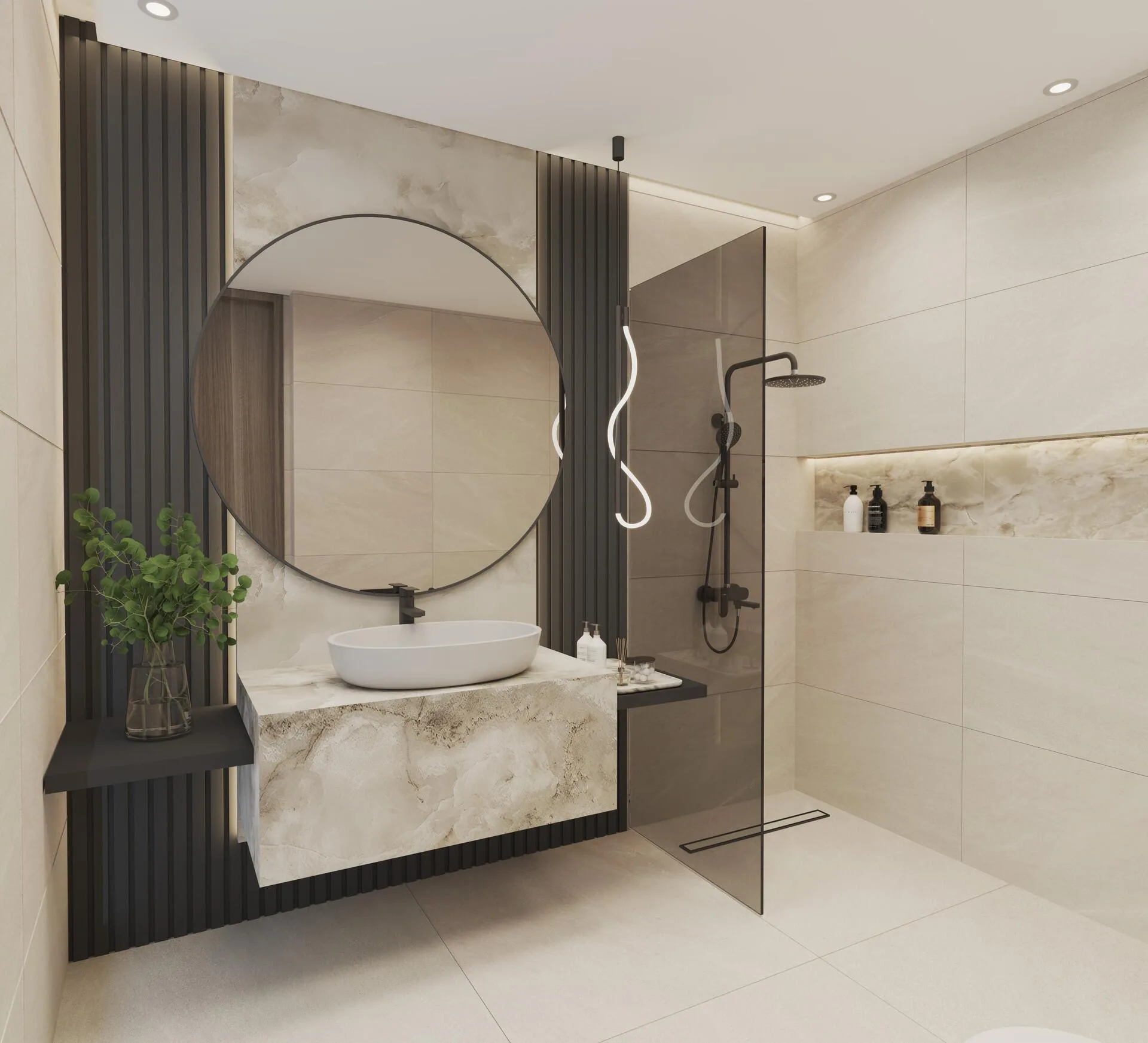 Ванная с большим зеркалом в квартире SAMANA Ocean Pearl