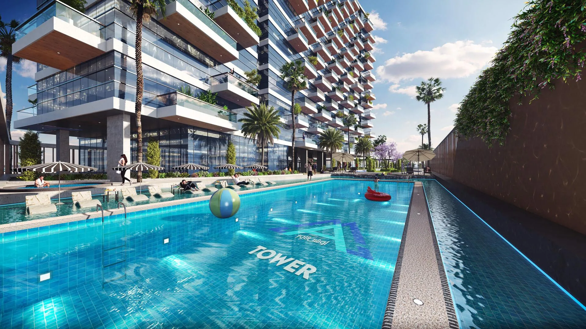 Бассейн infinity Ocean Tower с шезлонгами