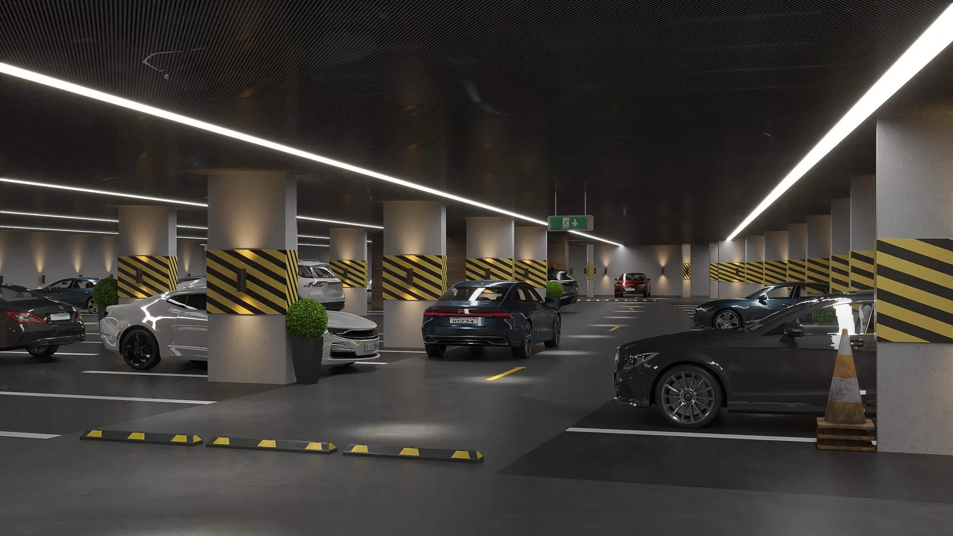 Парковка Ocean Tower с машинами