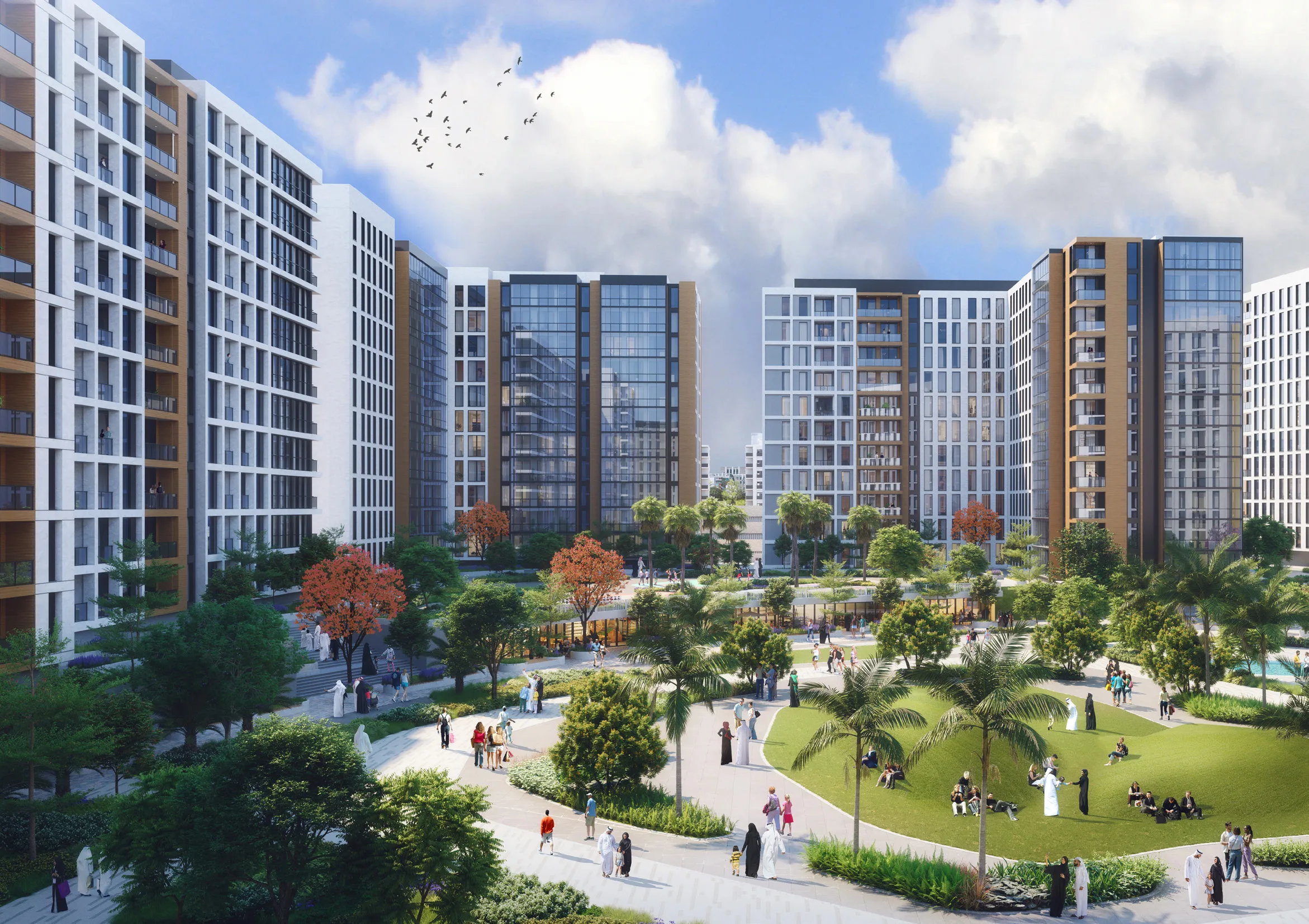 Газон Lawn Hills среди корпусов Olfah