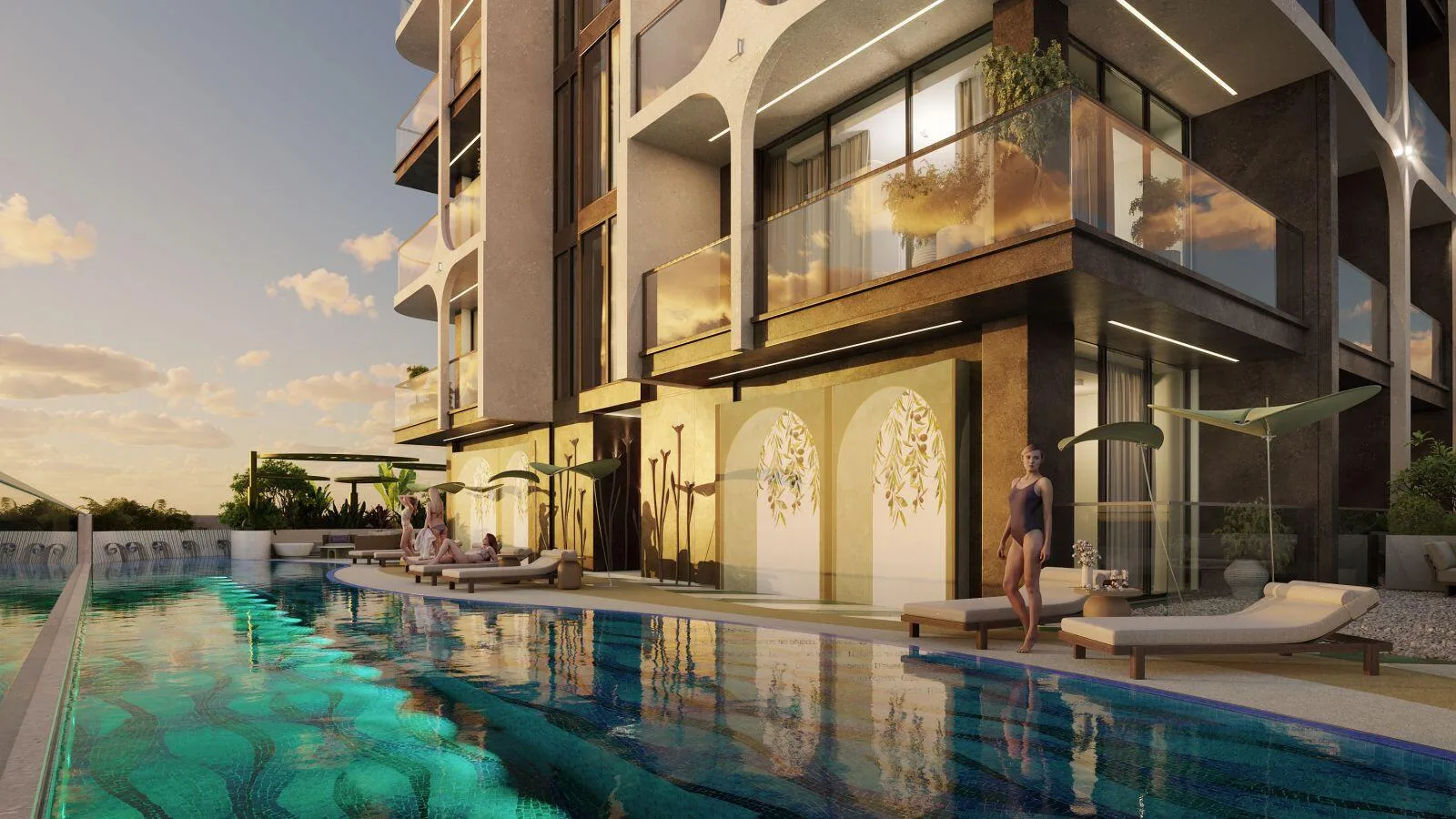 Бассейн Olivia Gardens Residence на закате