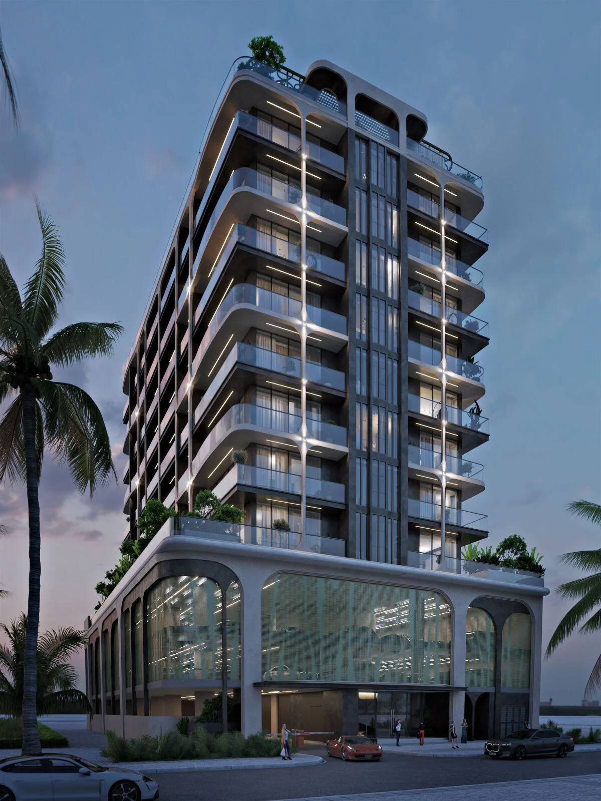 Olivia Gardens Residence в сумерках, свет в окнах