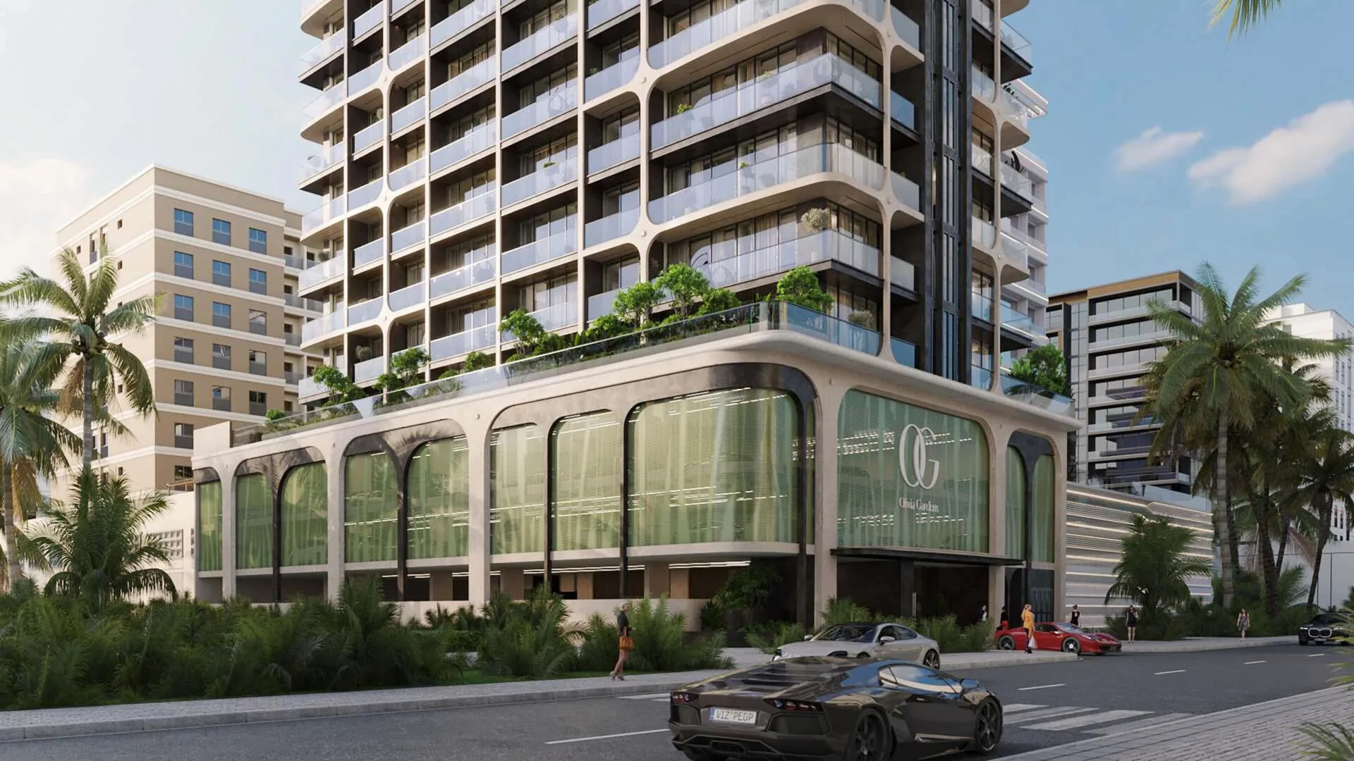 Аркада нижних этажей Olivia Gardens Residence с улицы