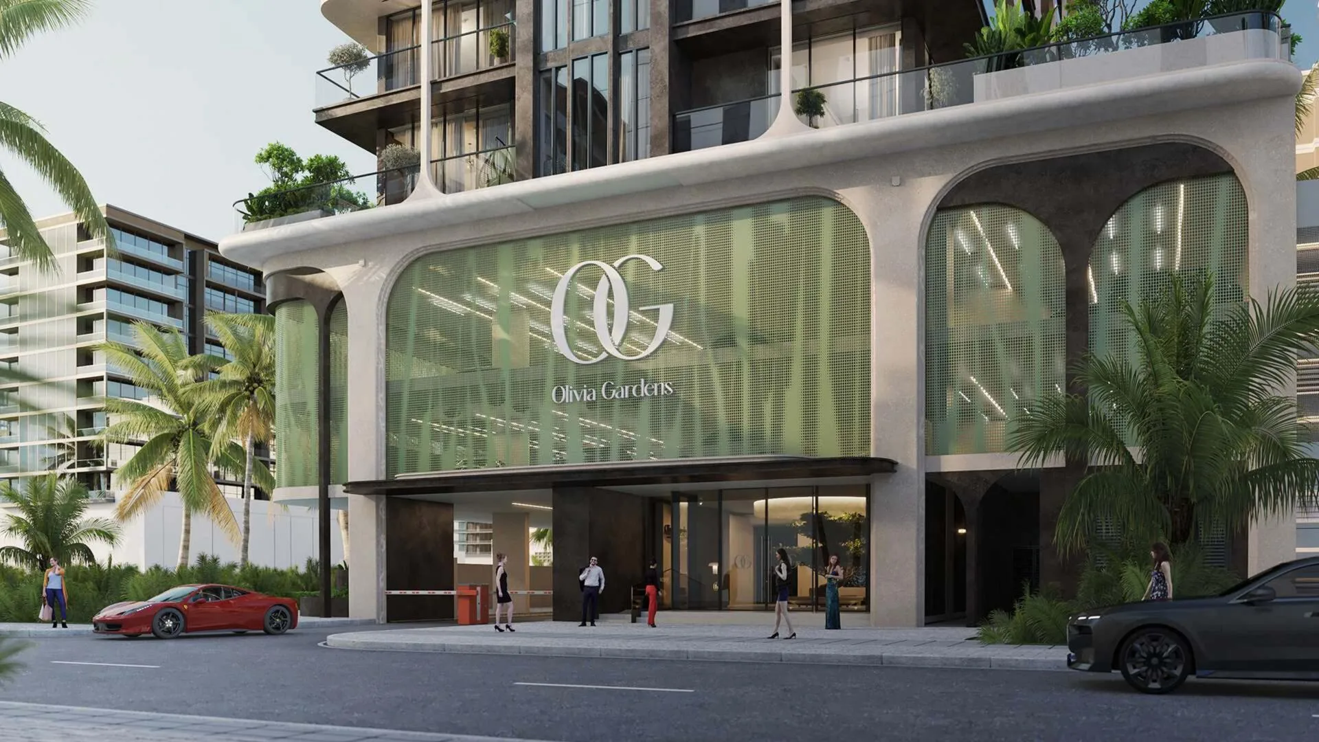 Вход в Olivia Gardens Residence со знаком OG