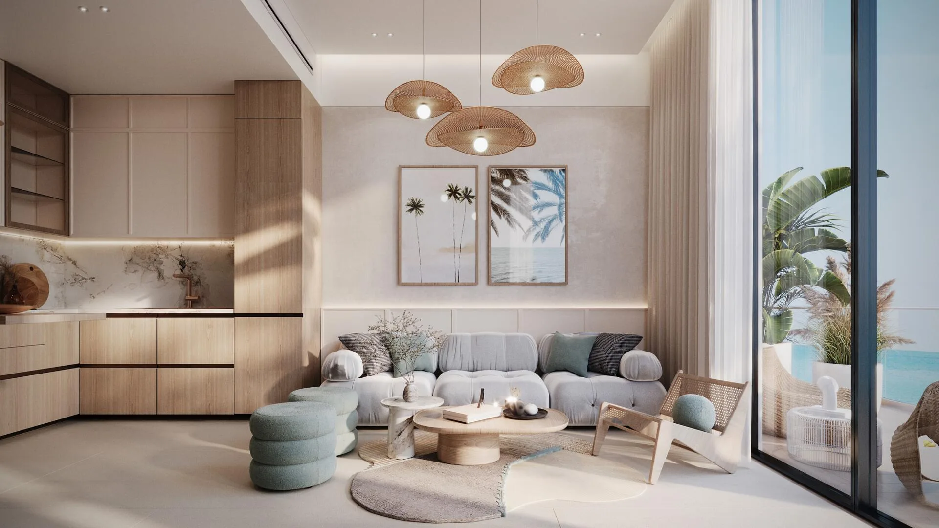 Гостиная с кухней в квартире One Central