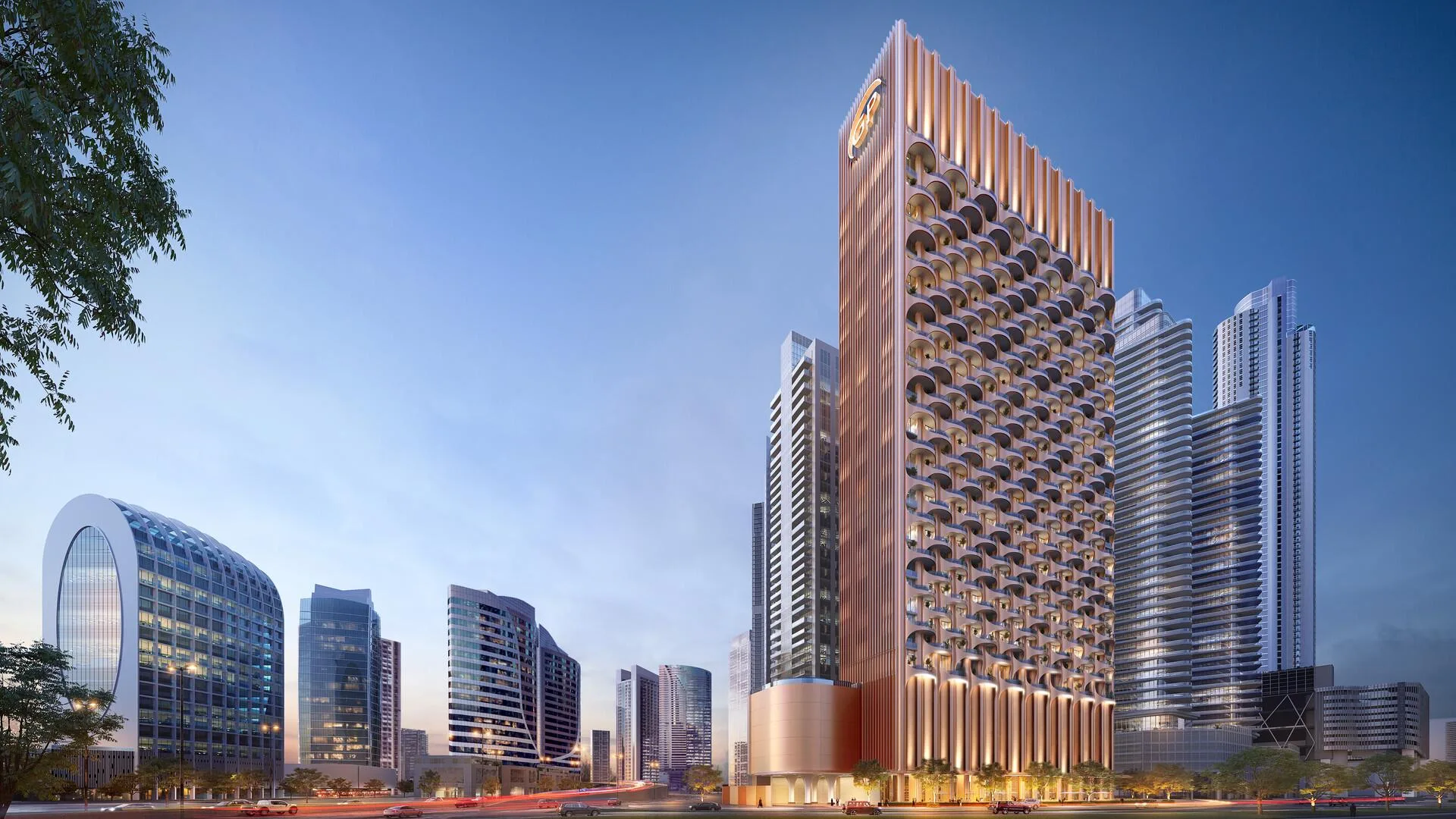 Башня One Residence на закате