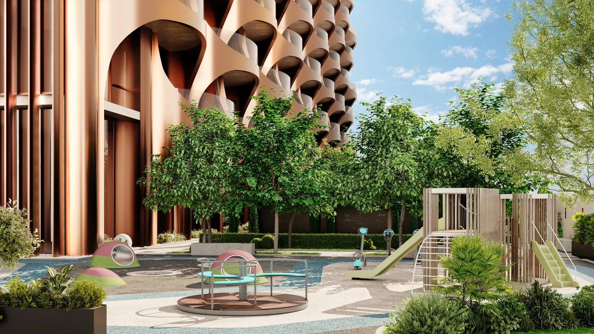 Детская площадка у фасада One Residence