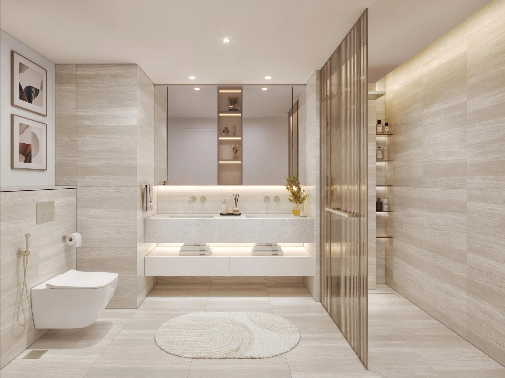 Ванная с двумя раковинами в One Residence