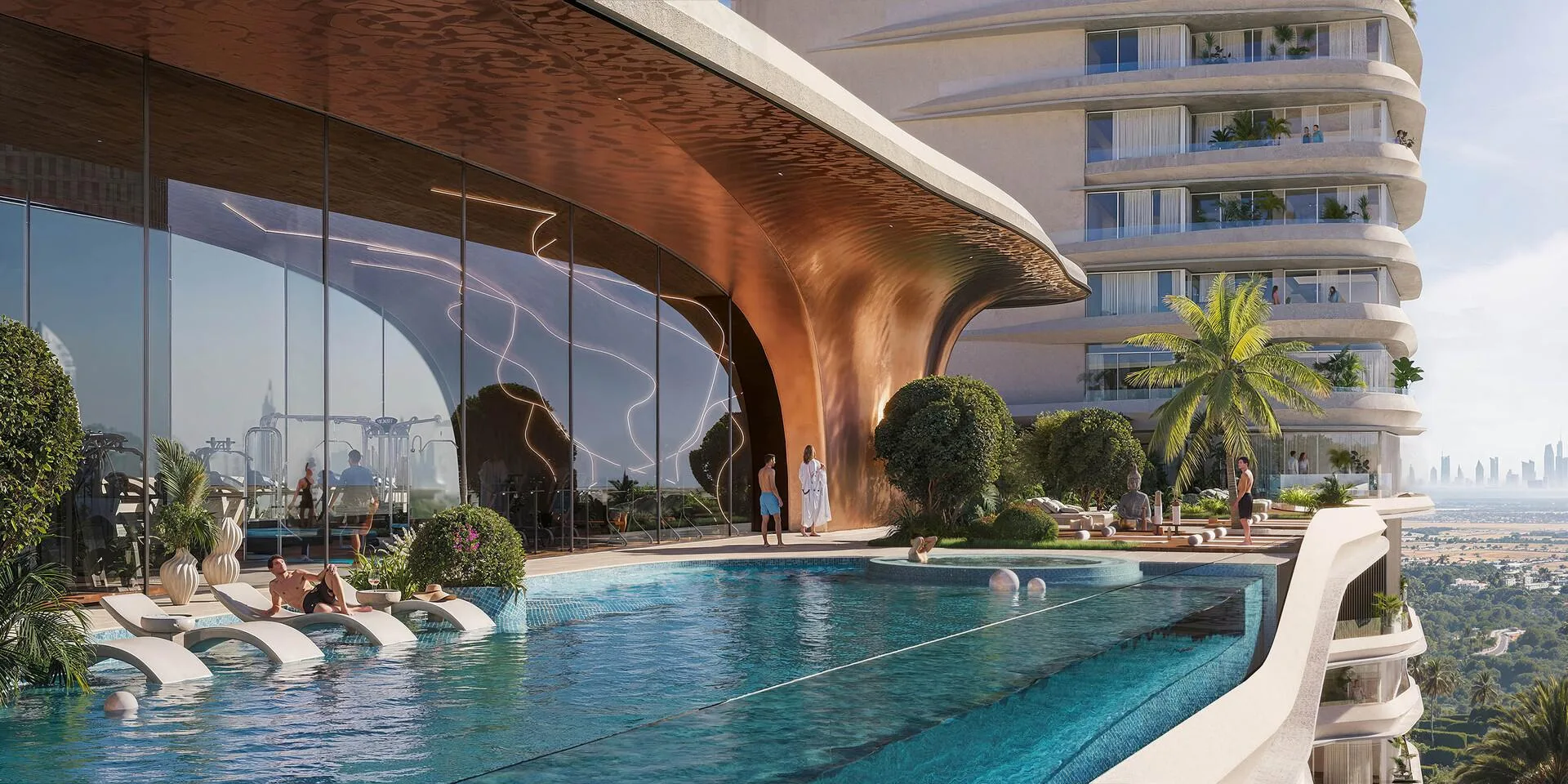 Sky Deck One Sky Park: бассейн, зелень и медный навес