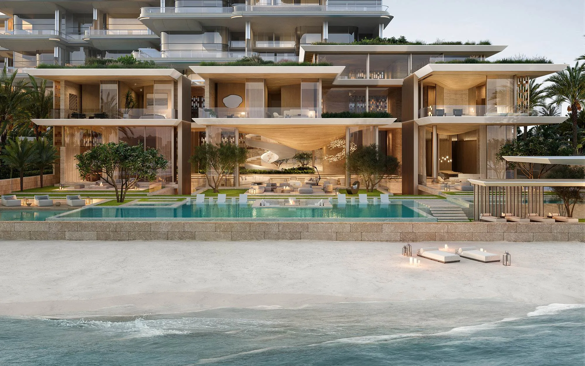Beach Mansion в Orla: бассейн, сад и пляж перед домом