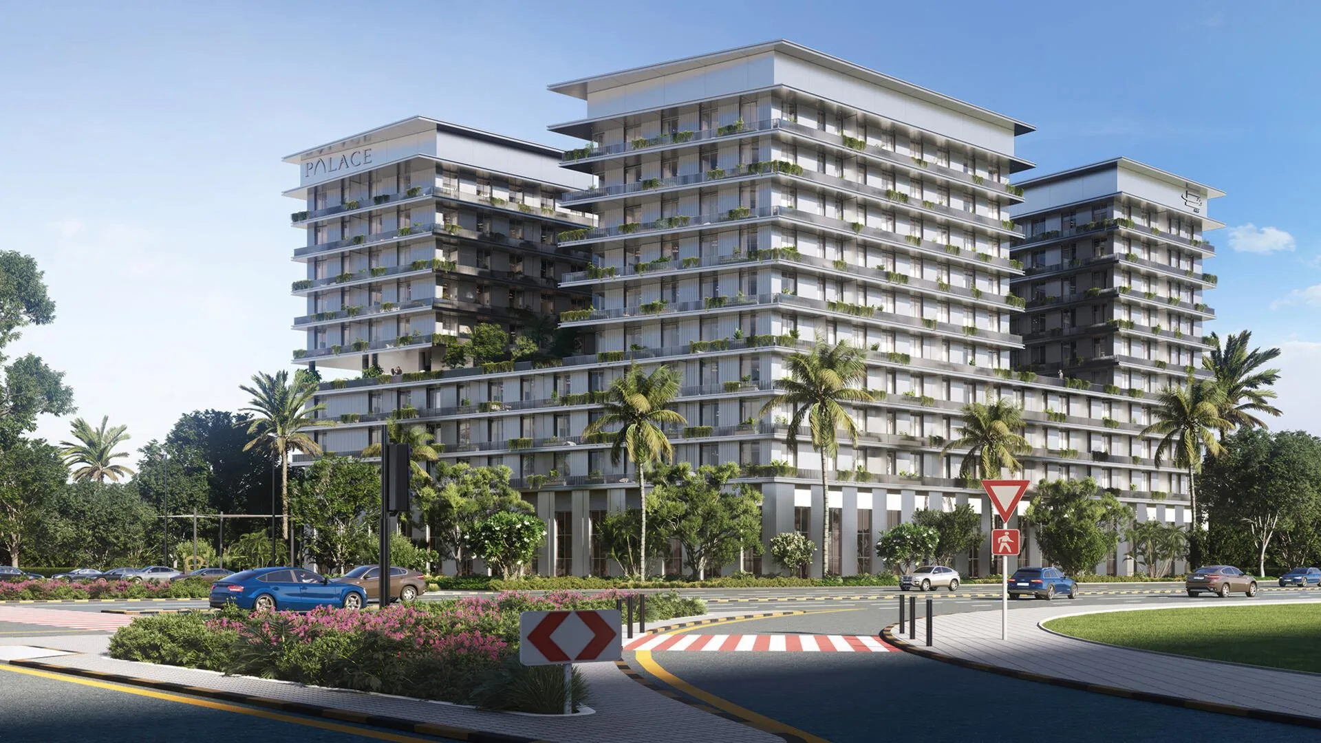 Башни Palace Residences Al Mamsha со стороны улицы