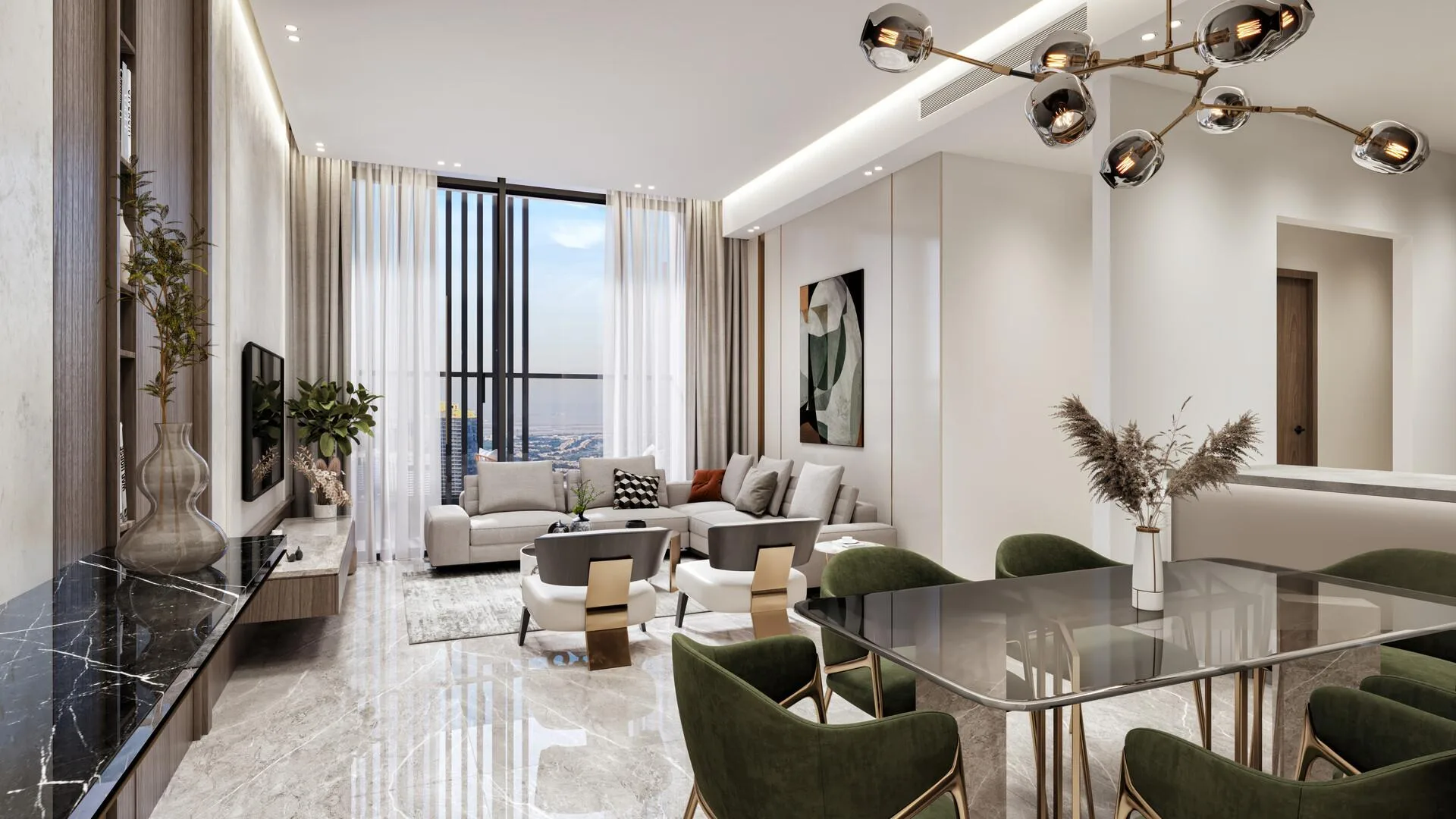 Гостиная Palatium Residences с окнами во всю стену
