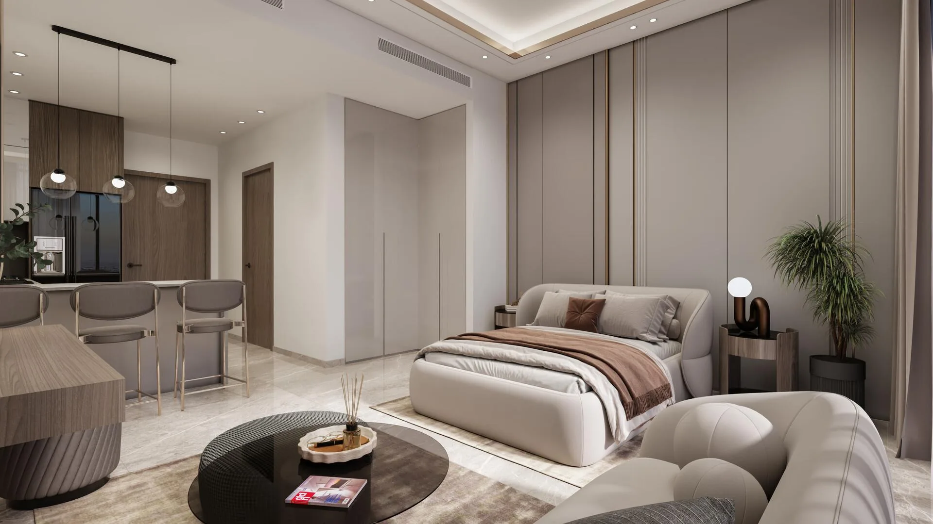Студия Palatium Residences: кровать и гостиная зона