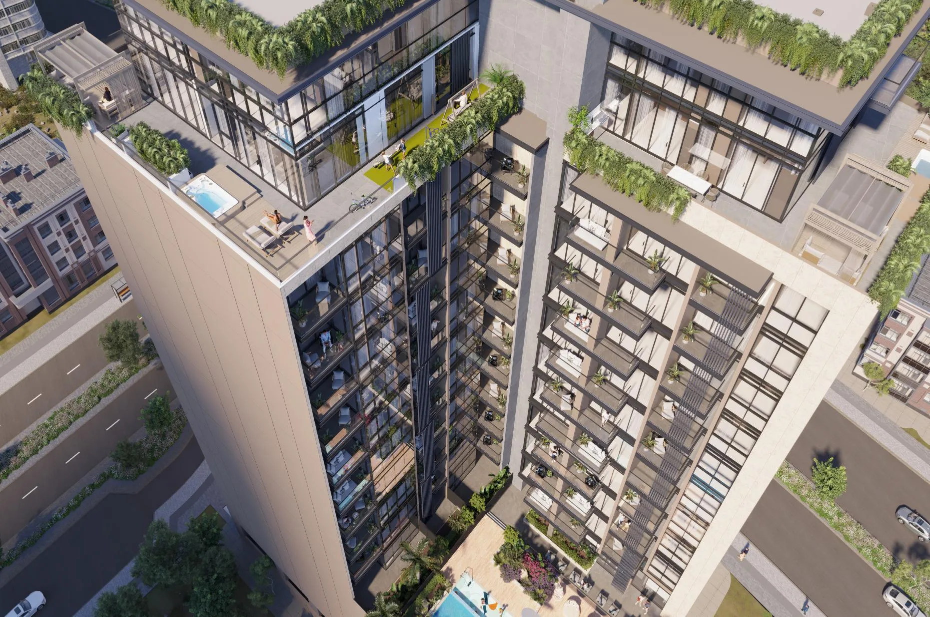 Озеленённые террасы Palatium Residences с высоты