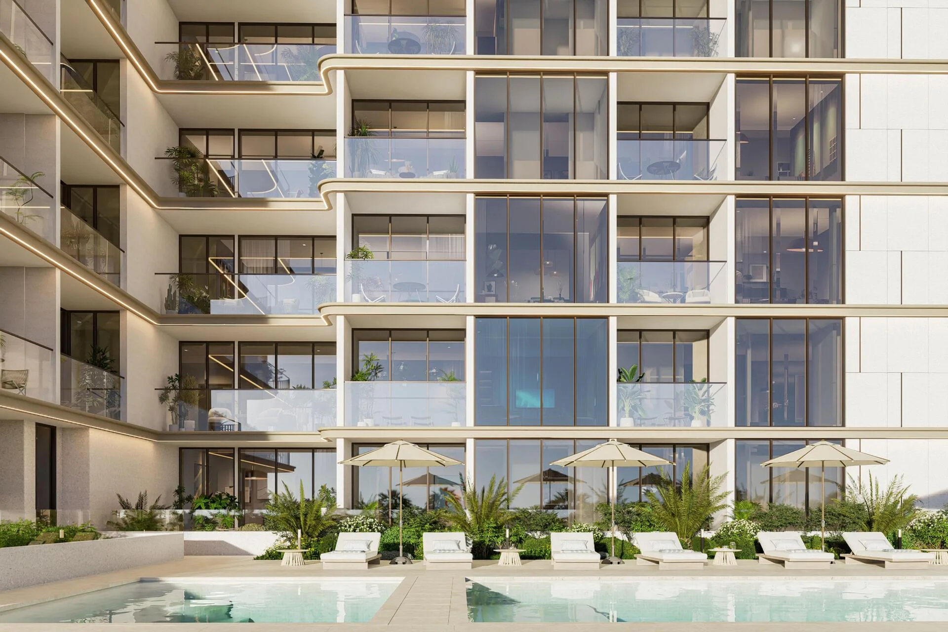 Бассейн Parkgreen Residences вечером с подсветкой