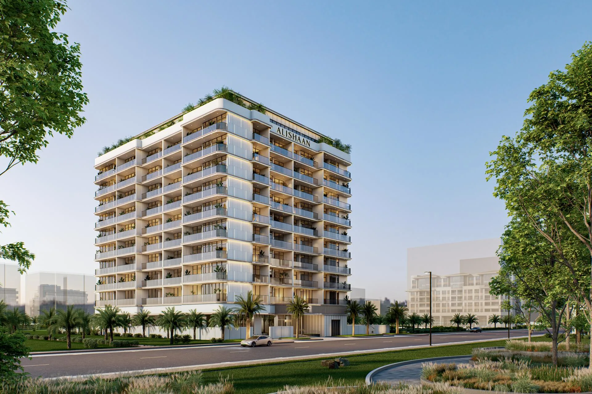 Фасад Parkgreen Residences днём: балконы и зелень