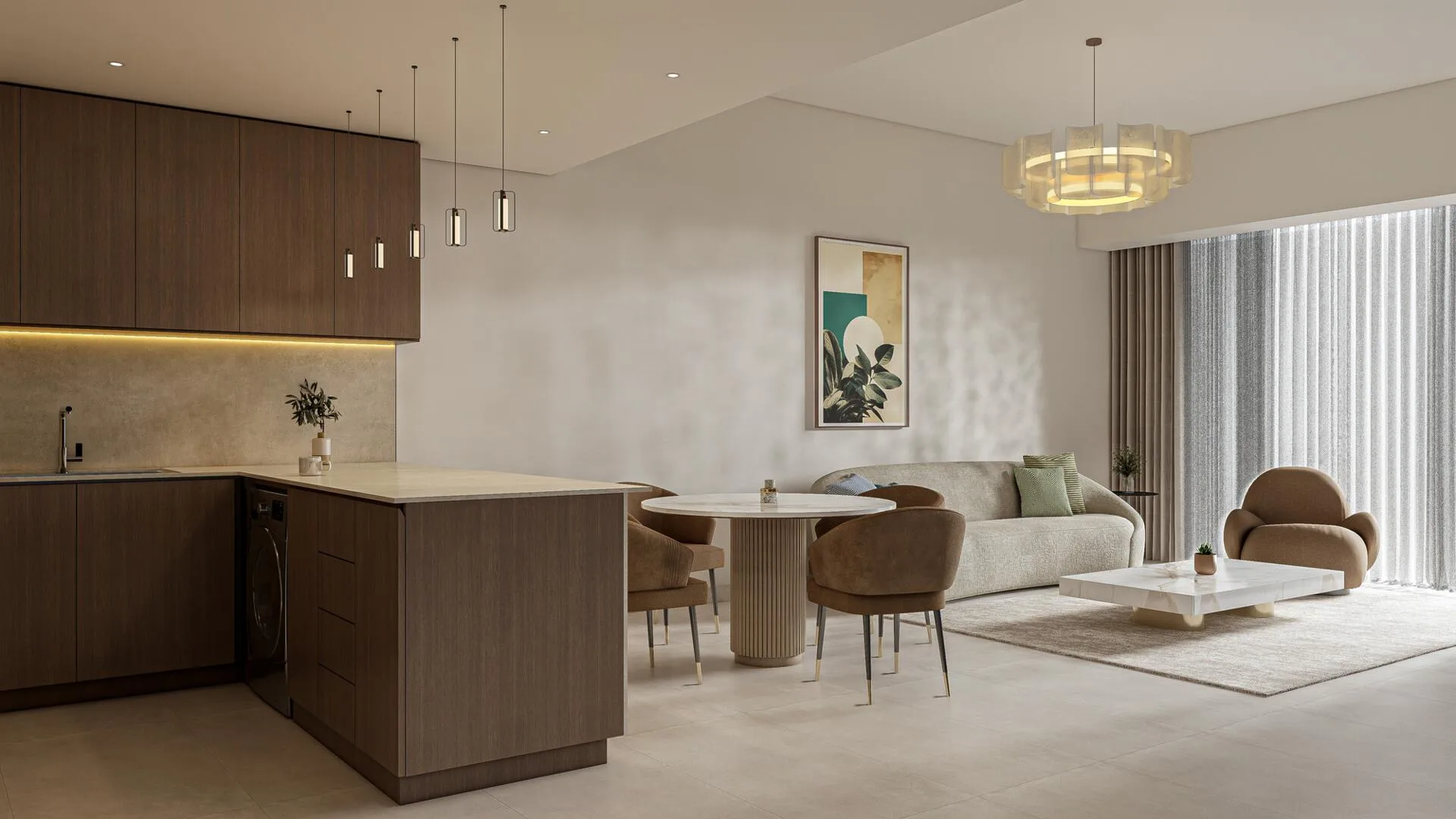 Гостиная с кухней в квартире Parkgreen Residences