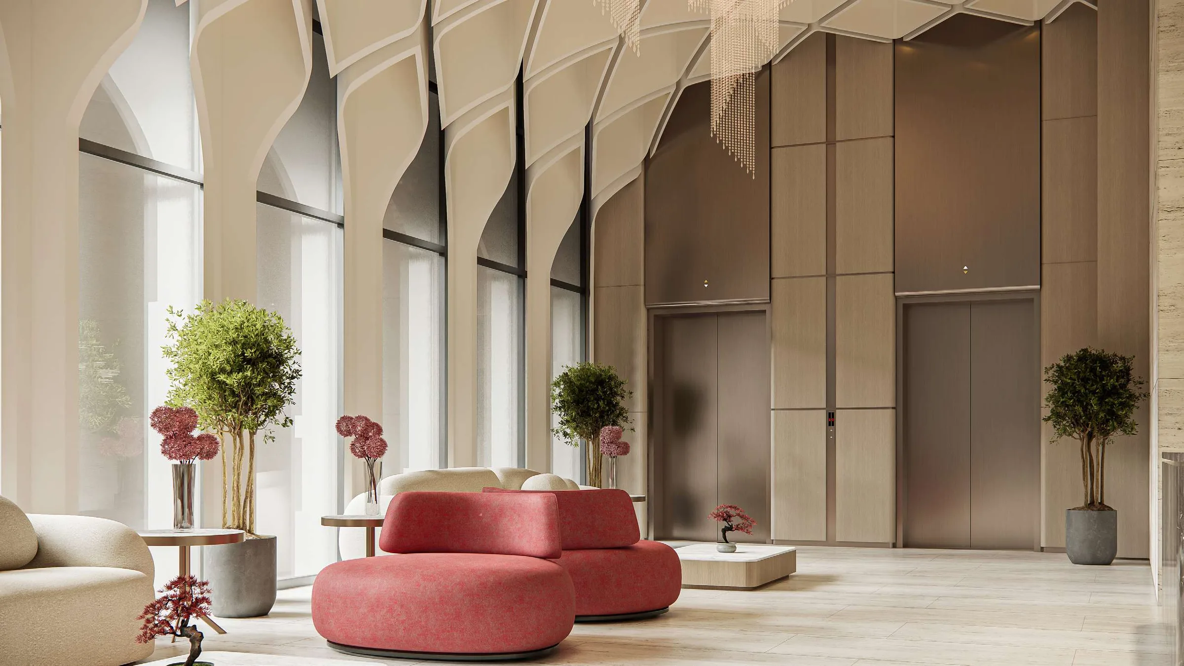 Лобби Parkgreen Residences: дерево и мягкий свет