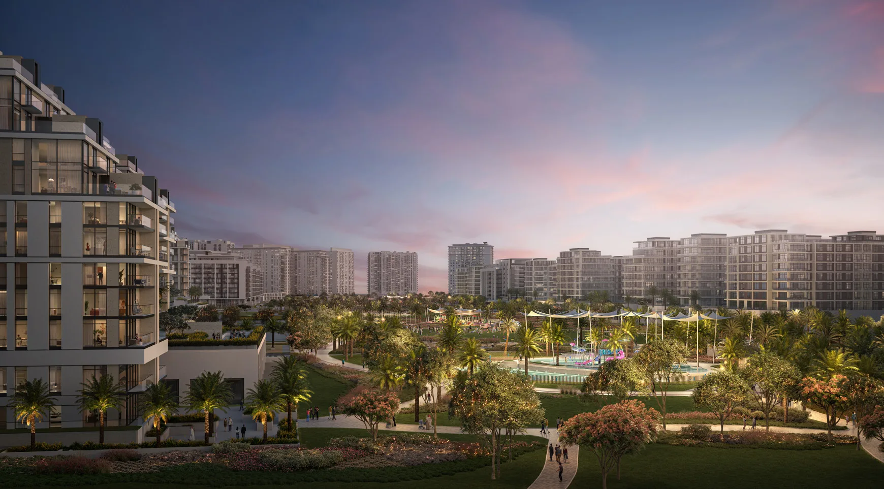 Parkside Views и парк в сумерках