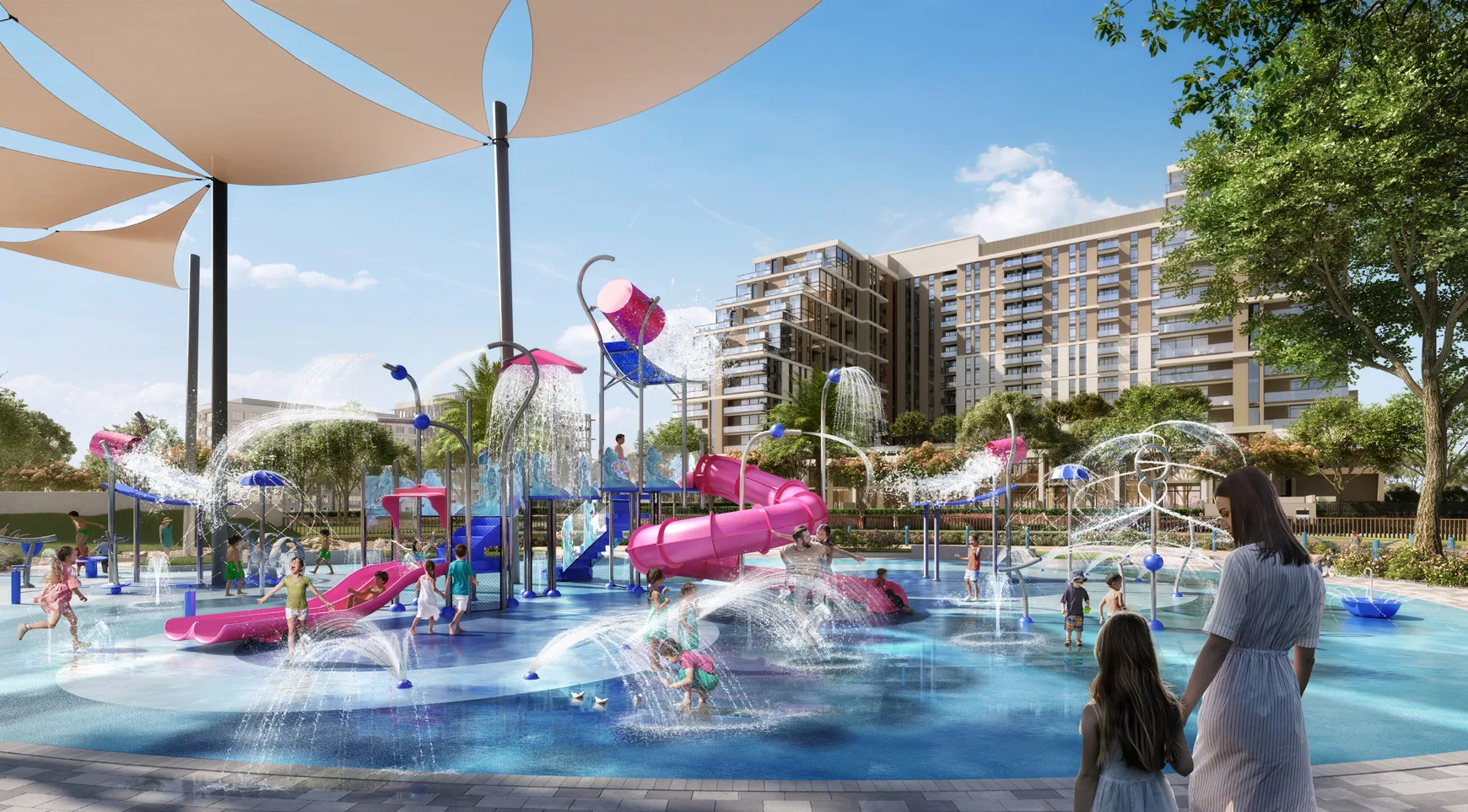 Детская водная площадка в Dubai Hills Park