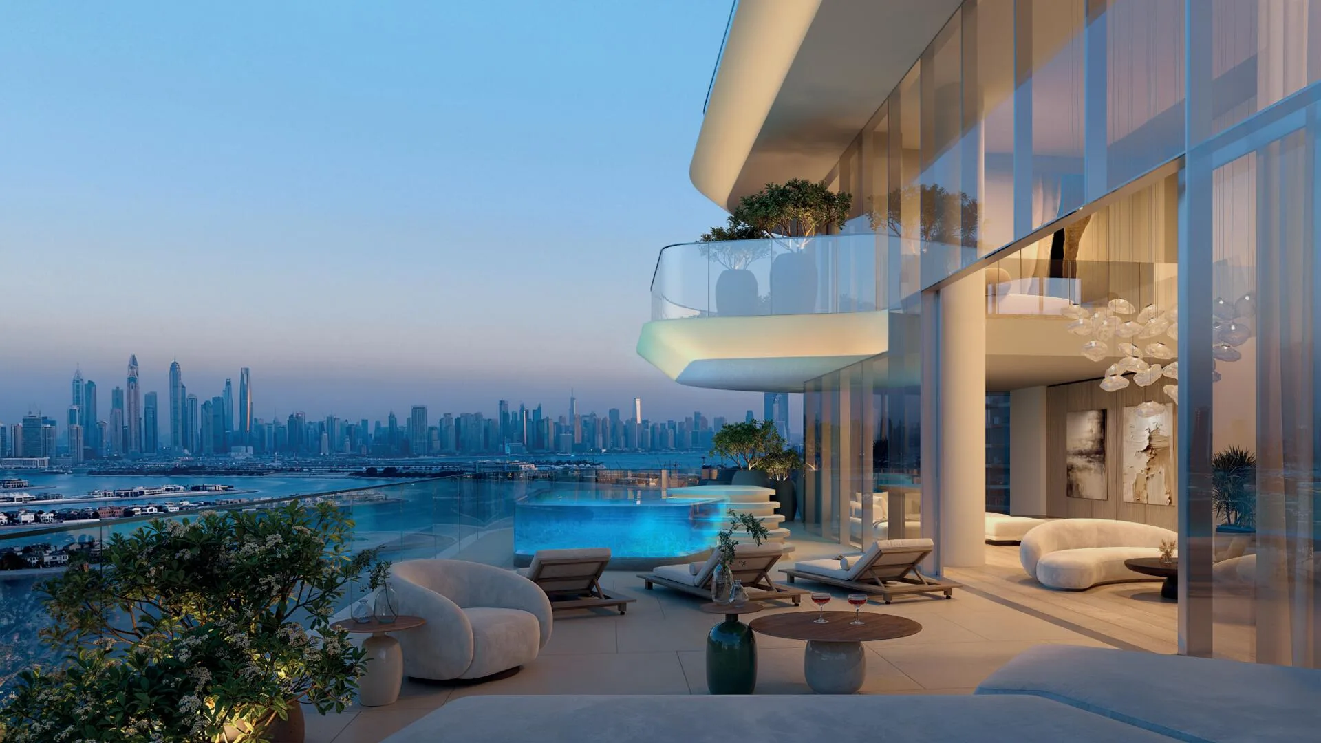 Терраса пентхауса с плунж-пулом и видом на Dubai Marina