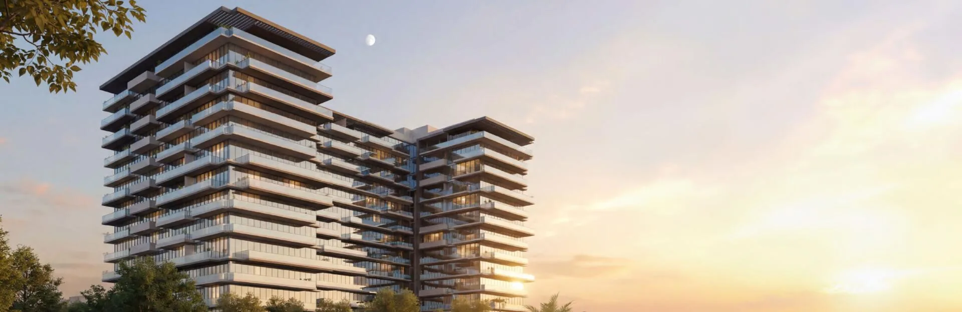 Pearl Beach View на закате: ступенчатый силуэт и горизонтальные балконы