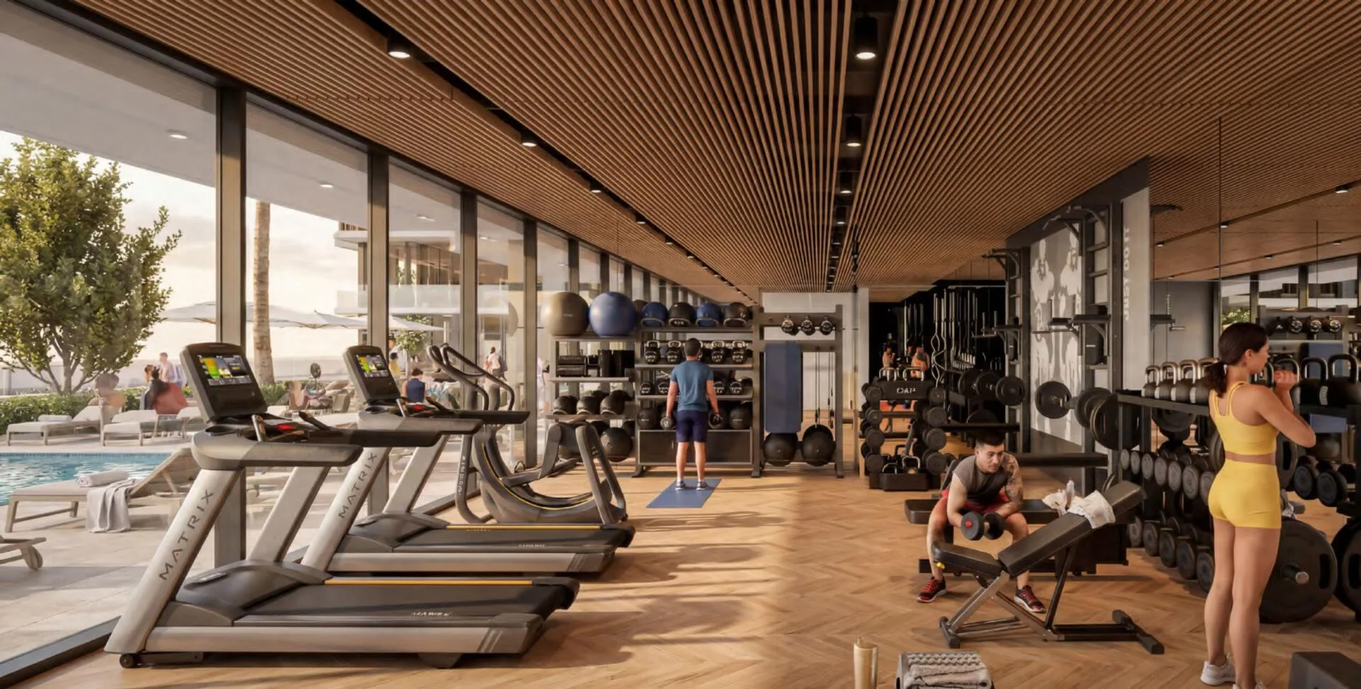 Спортзал Pearl Beach View с окнами на бассейн